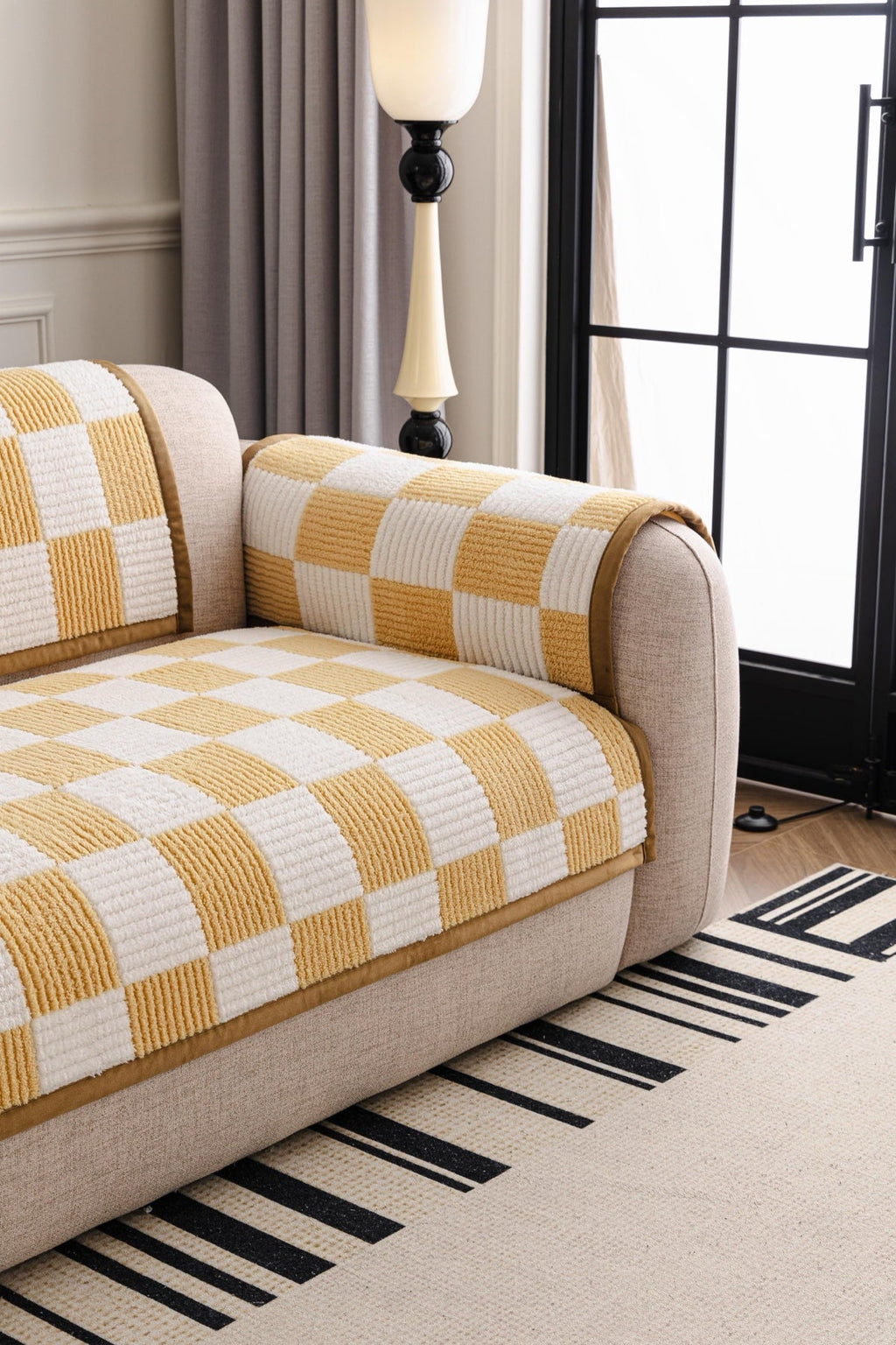 Sofa Decor Palermo Checker Chenille Sofa Cover Piece in Honey Cream - seat back and armrest piece layout for checker chenille sofa cover pieces in the UK, image 28