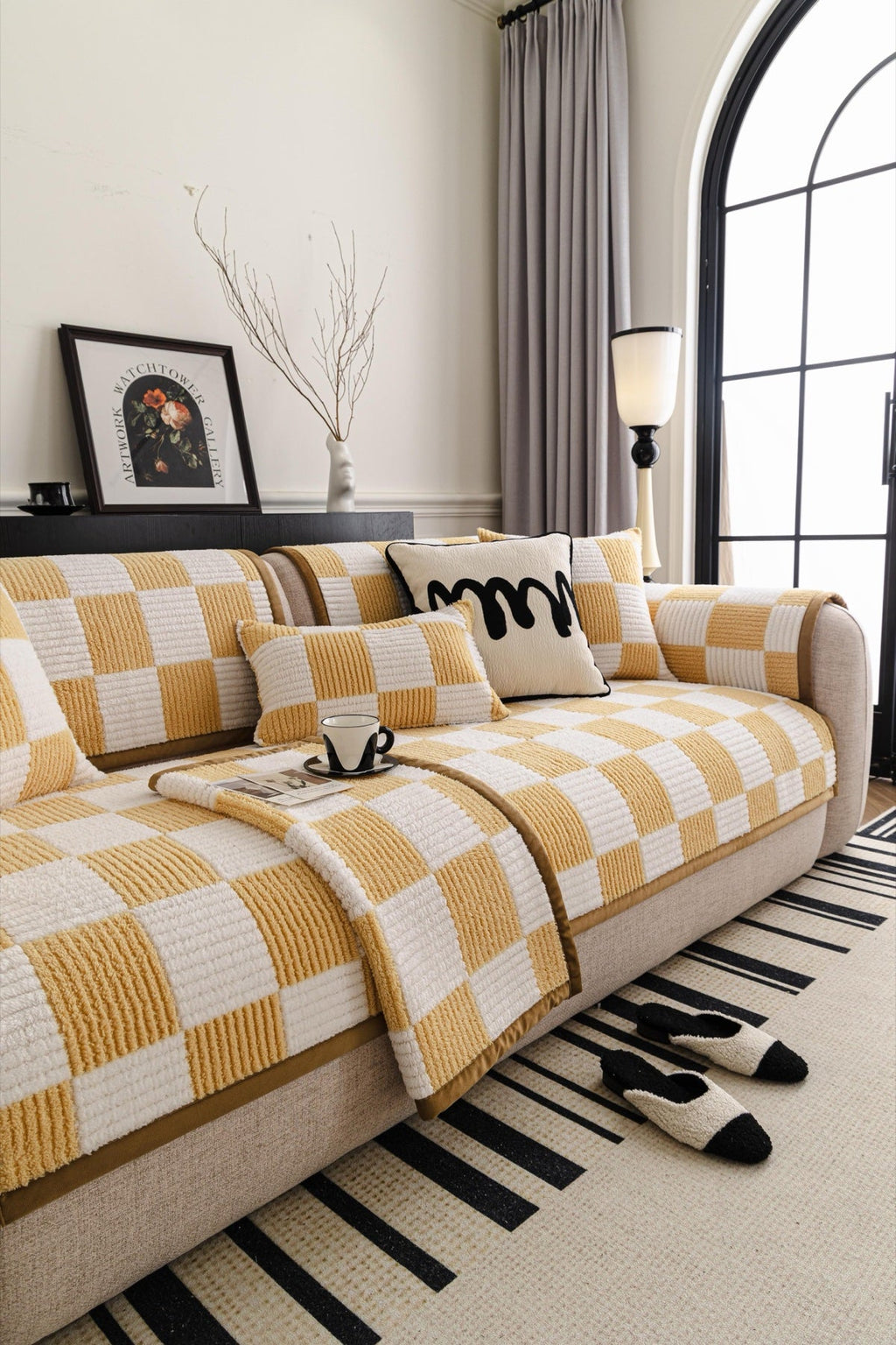 Sofa Decor Palermo Checker Chenille Sofa Cover Piece in Honey Cream - styled checker sofa cover piece for checker chenille sofa cover pieces in the UK, image 34