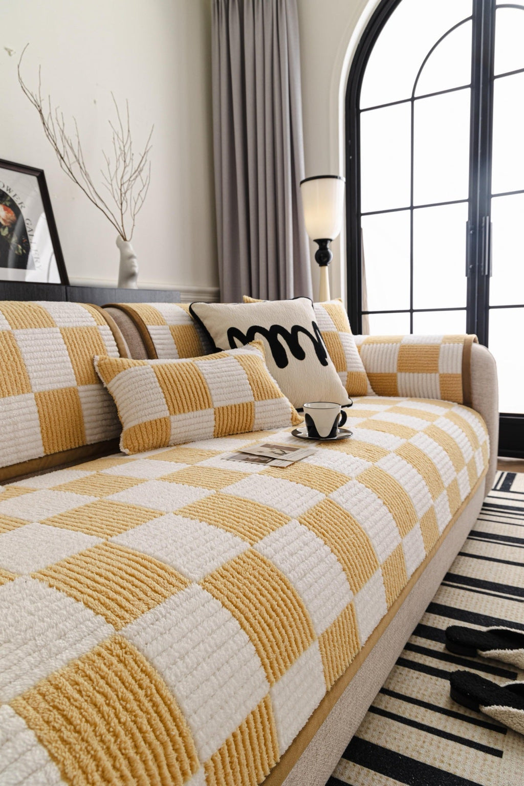 Sofa Decor Palermo Checker Chenille Sofa Cover Piece in Honey Cream - styled checker sofa cover piece for checker chenille sofa cover pieces in the UK, image 35