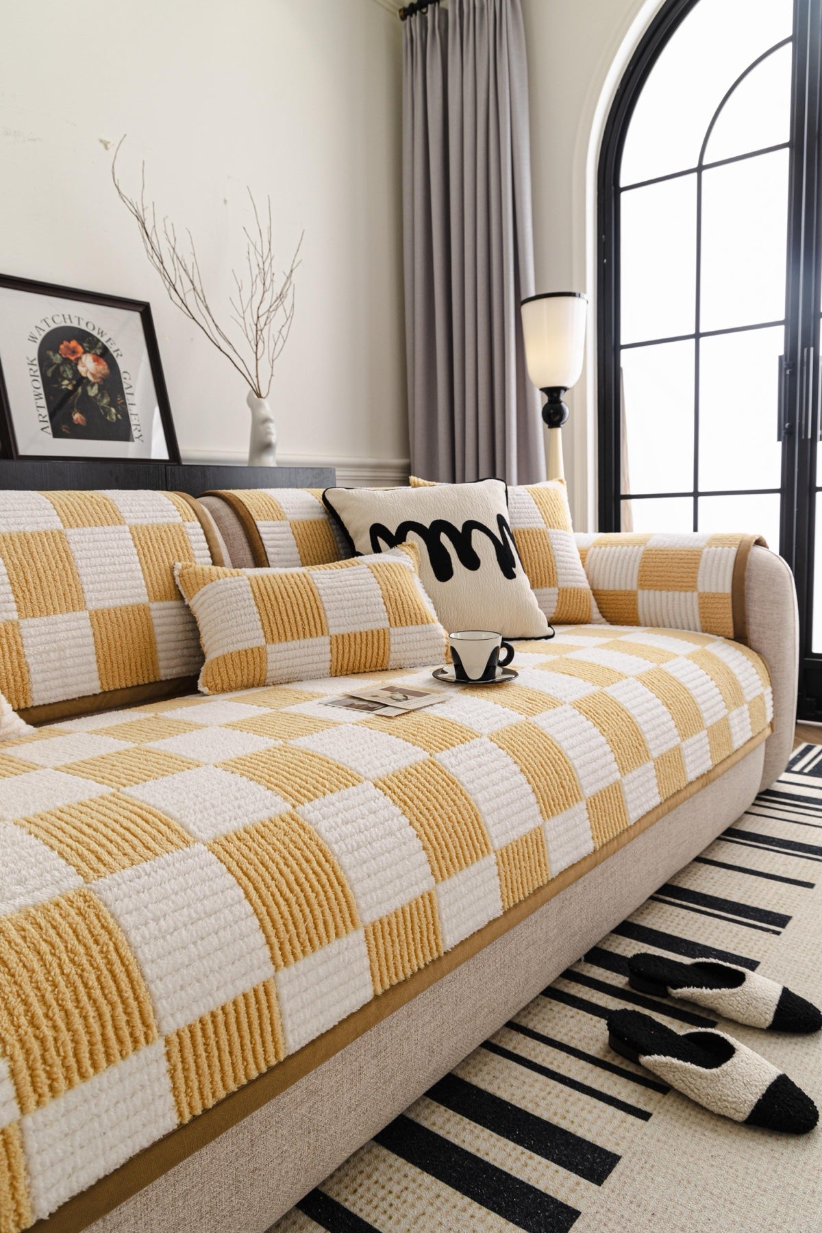 Sofa Decor Palermo Checker Chenille Sofa Cover Piece in Honey Cream - styled checker sofa cover piece for checker chenille sofa cover pieces in the UK, image 36