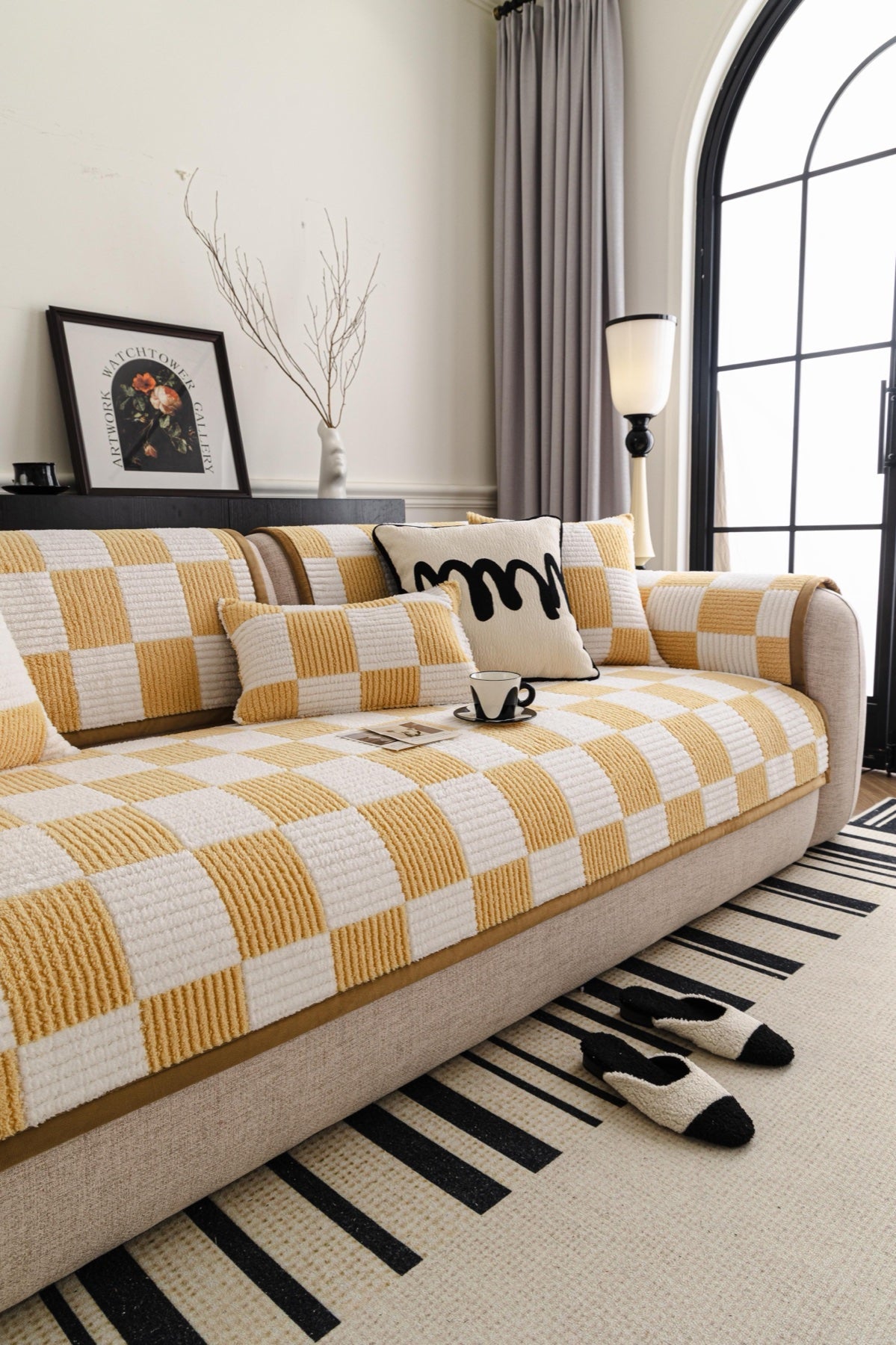 Sofa Decor Palermo Checker Chenille Sofa Cover Piece in Honey Cream - styled checker sofa cover piece for checker chenille sofa cover pieces in the UK, image 37