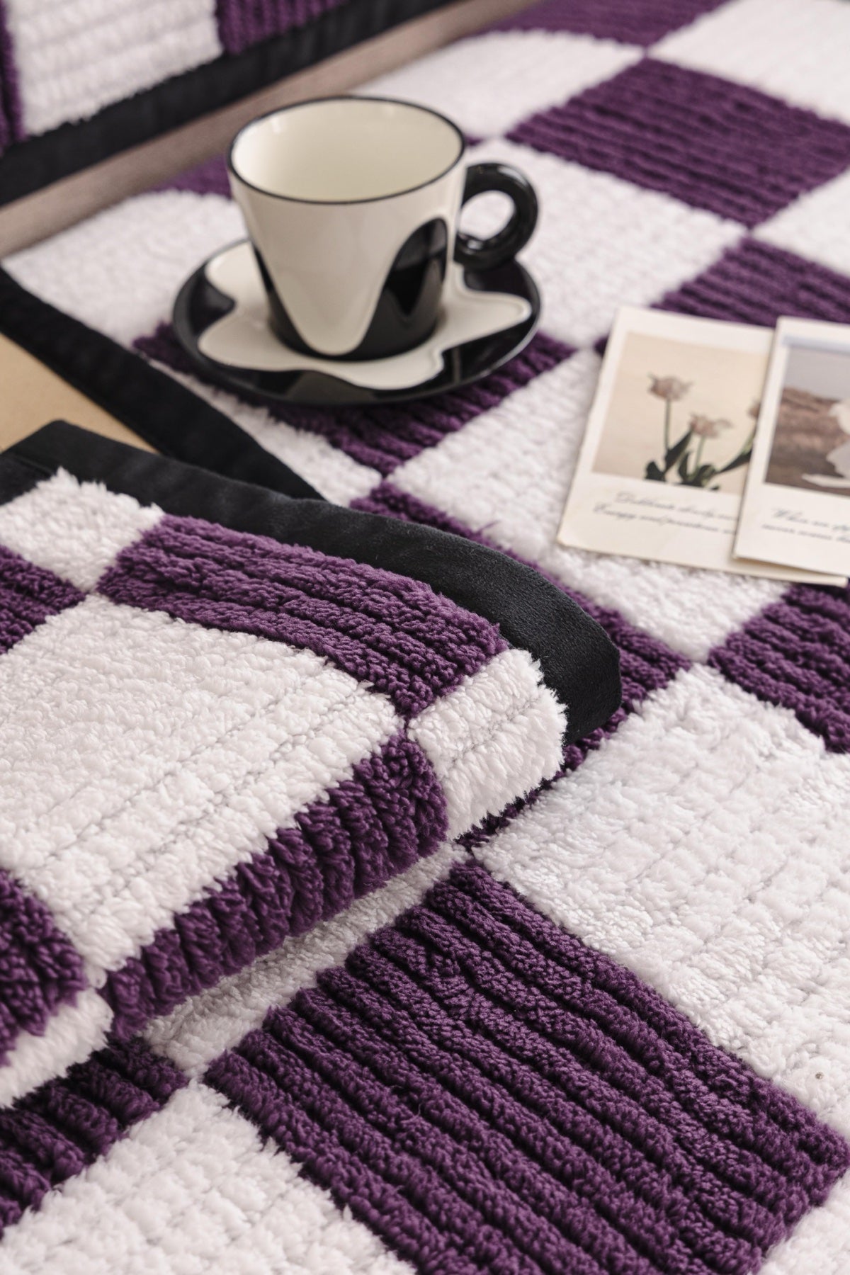Sofa Decor Palermo Checker Chenille Sofa Cover Piece in Plum Cream - checker chenille fabric and edge detail for checker chenille sofa cover pieces in the UK, image 11