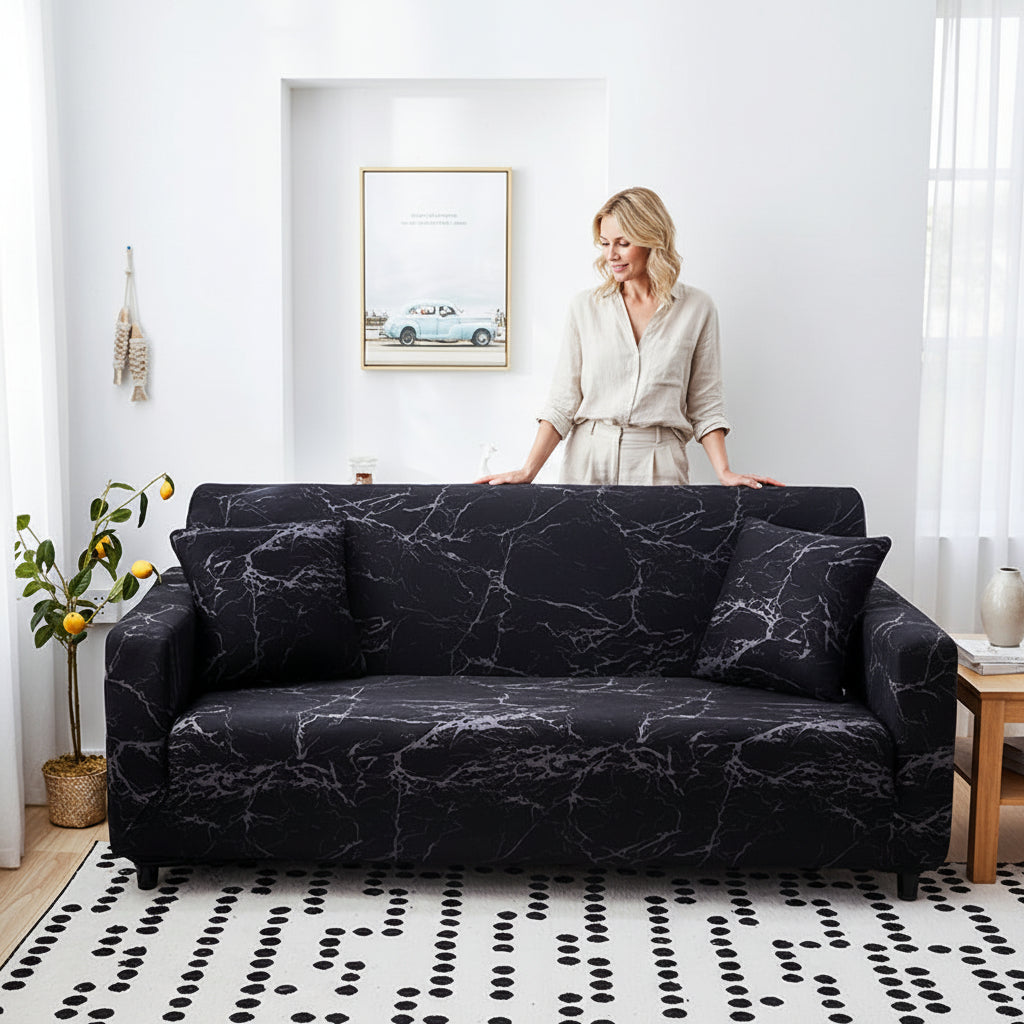 Sofa Decor Noir Marble Stretch Sofa Cover stretch sofa cover in the UK - featured product image