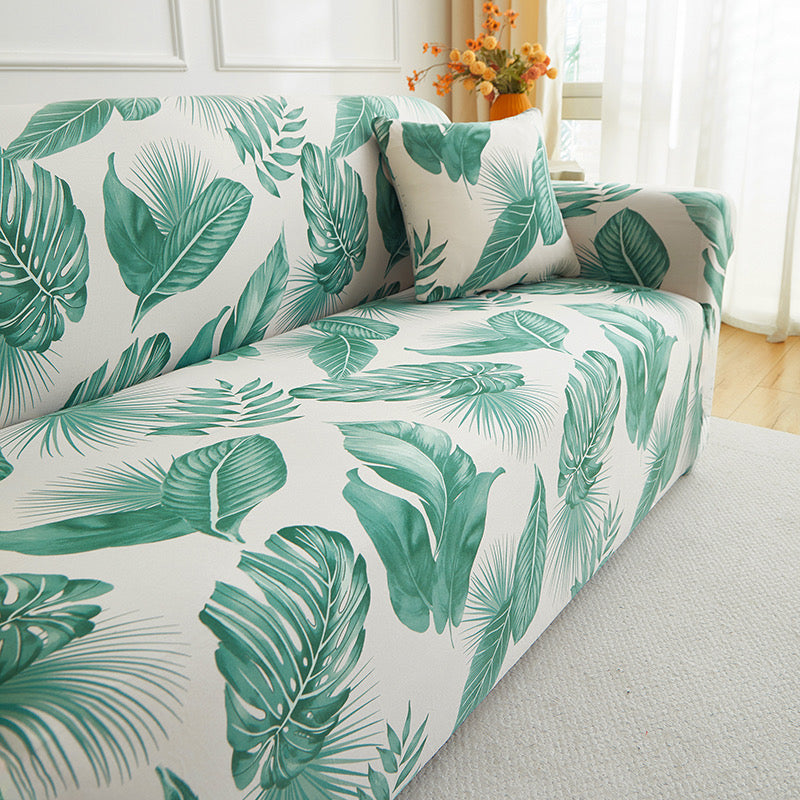 Sofa Decor Palmira Tropical Stretch Sofa Cover lifestyle product image for stretch sofa cover in the UK