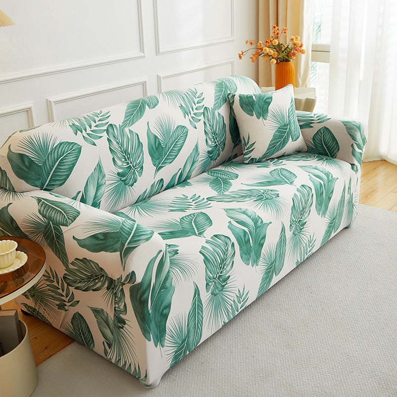 Sofa Decor Palmira Tropical Stretch Sofa Cover lifestyle product image for stretch sofa cover in the UK
