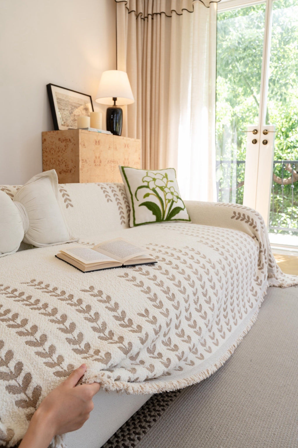 Sofa Decor Palmira Leaf Sofa Throw Cover lifestyle product image for pet friendly sofa throw cover in the UK