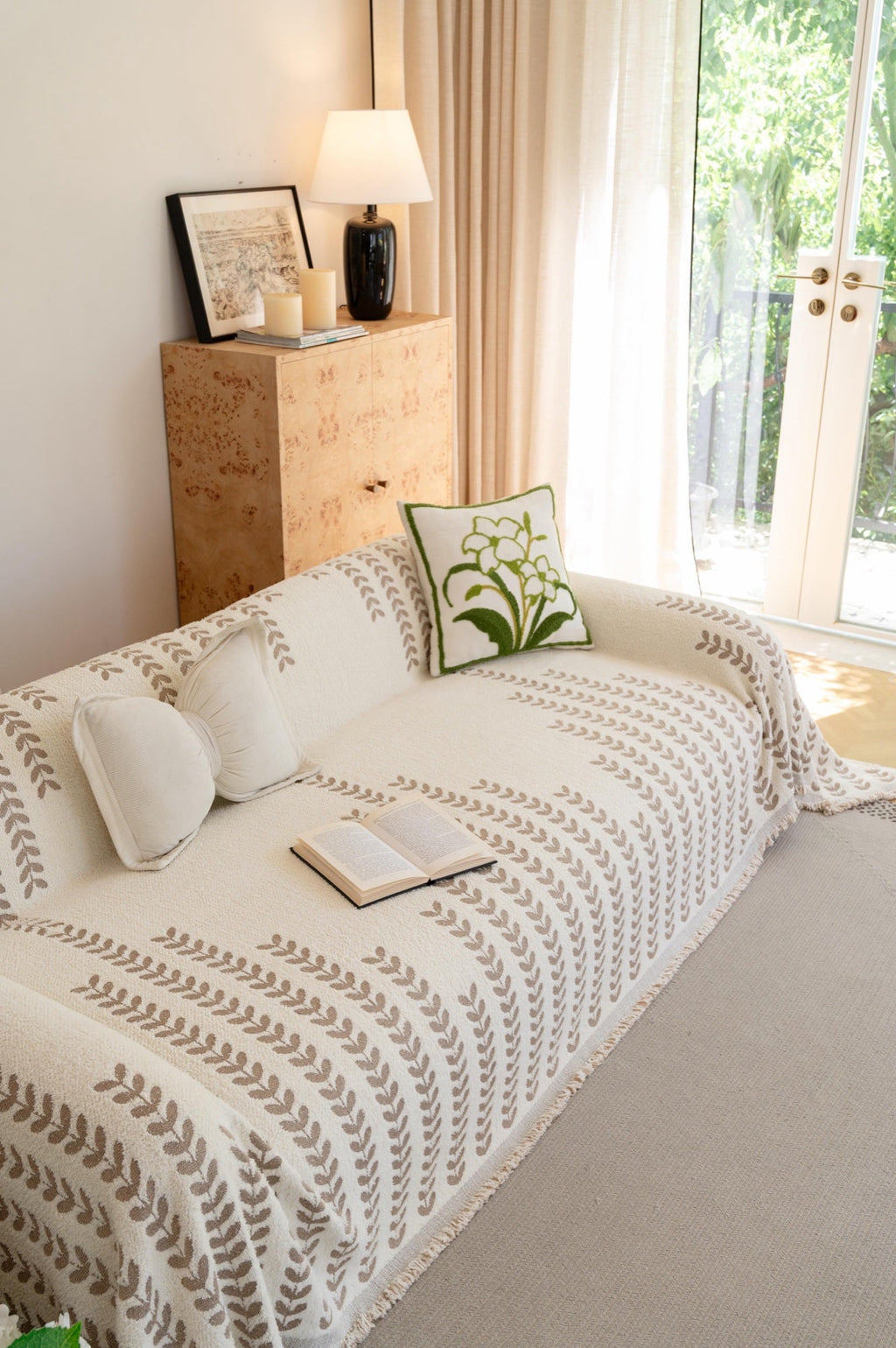 Sofa Decor Palmira Leaf Sofa Throw Cover lifestyle product image for pet friendly sofa throw cover in the UK
