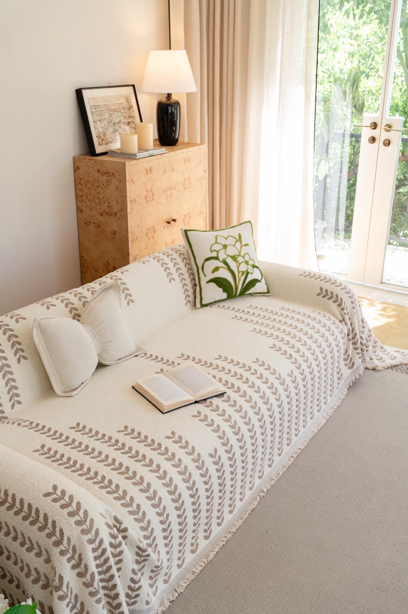 Sofa Decor Palmira Leaf Sofa Throw Cover lifestyle product image for pet friendly sofa throw cover in the UK