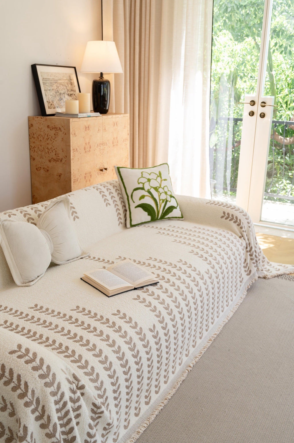 Sofa Decor Palmira Leaf Sofa Throw Cover lifestyle product image for pet friendly sofa throw cover in the UK