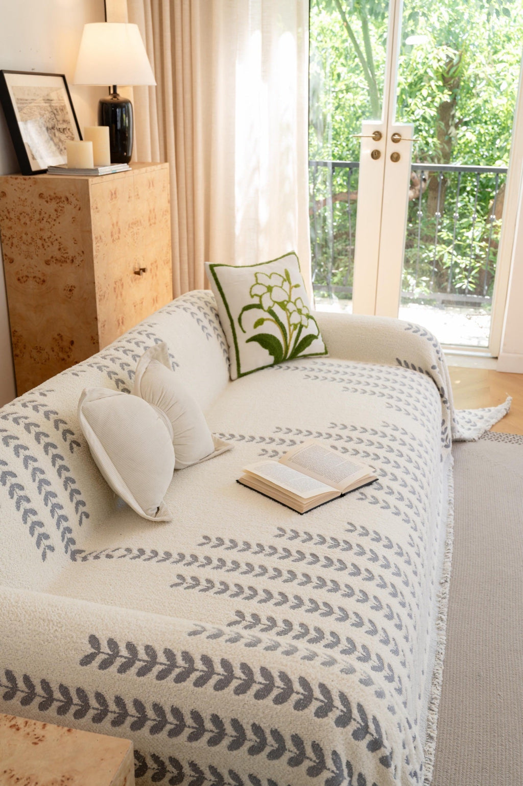 Sofa Decor Palmira Leaf Sofa Throw Cover lifestyle product image for pet friendly sofa throw cover in the UK