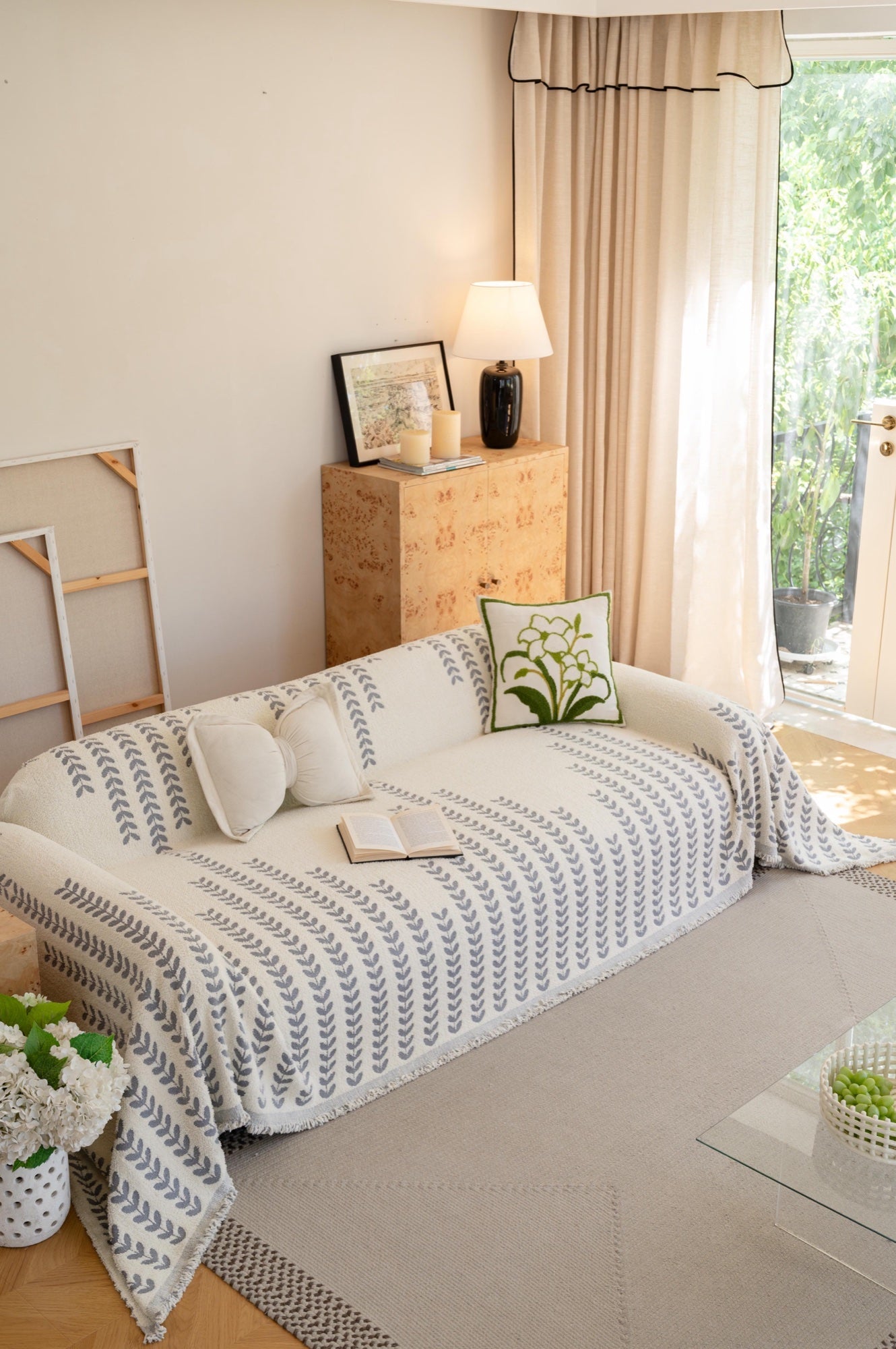 Sofa Decor Palmira Leaf Sofa Throw Cover lifestyle product image for pet friendly sofa throw cover in the UK