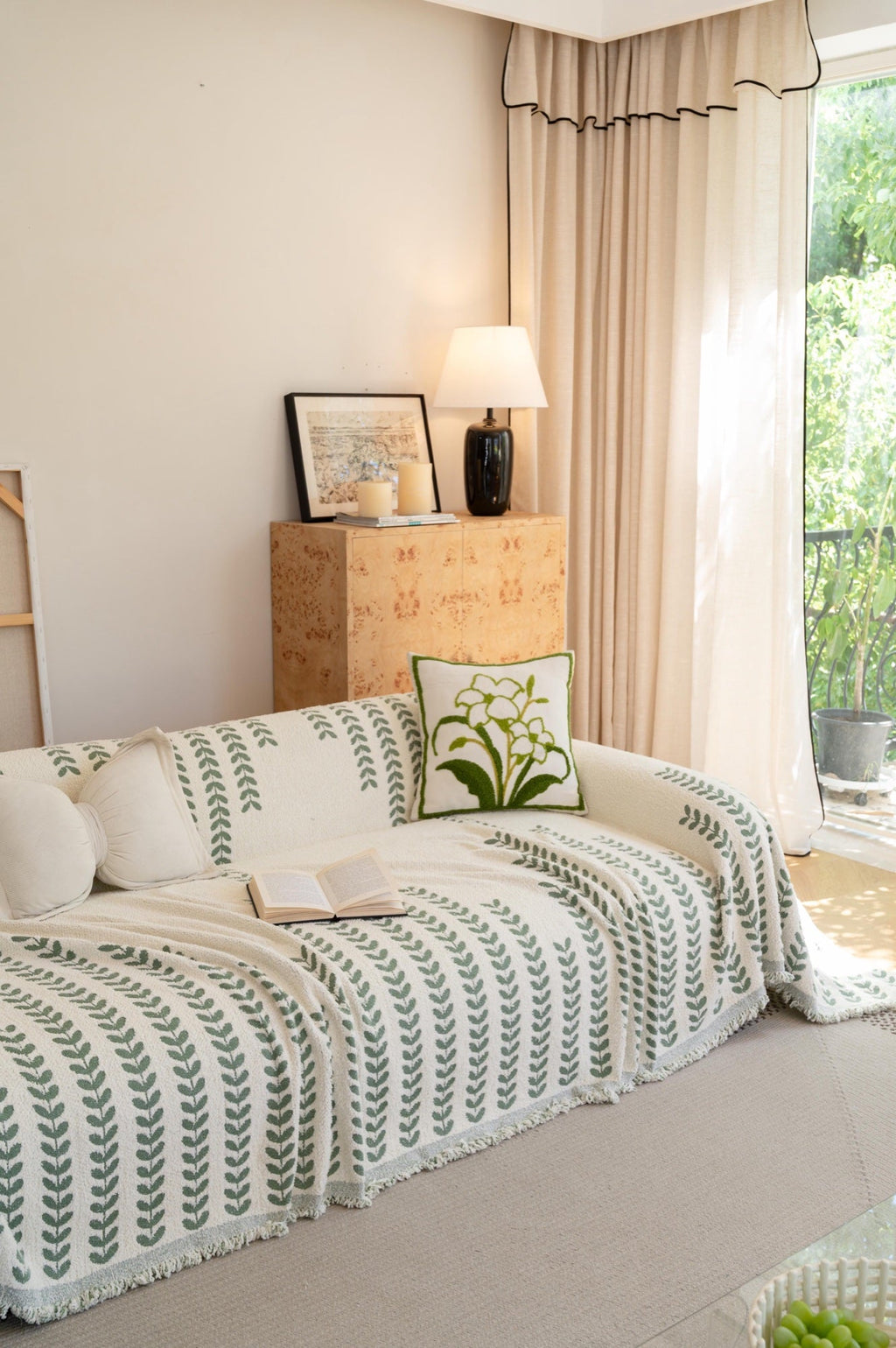 Sofa Decor Palmira Leaf Sofa Throw Cover lifestyle product image for pet friendly sofa throw cover in the UK
