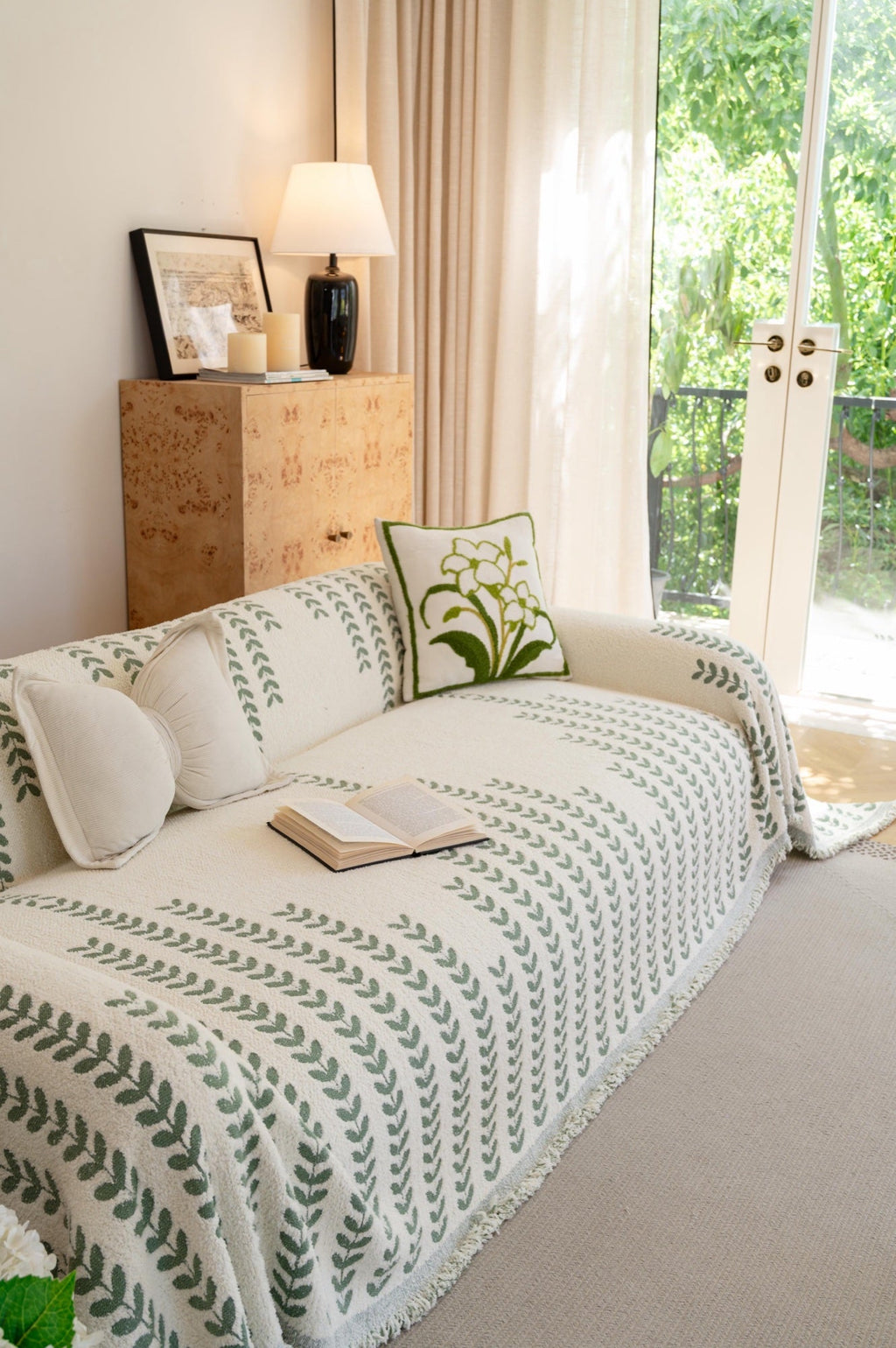 Sofa Decor Palmira Leaf Sofa Throw Cover lifestyle product image for pet friendly sofa throw cover in the UK