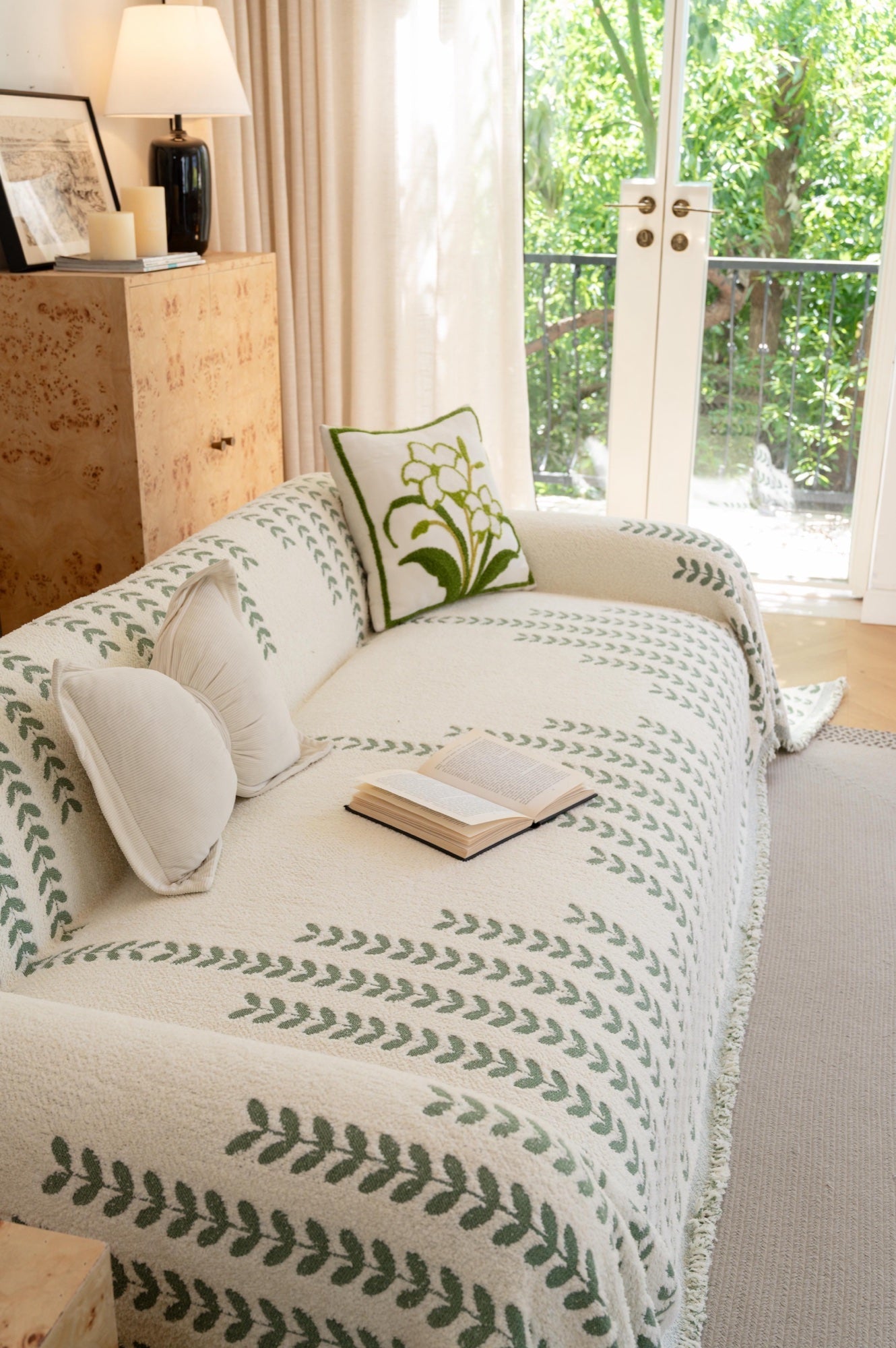 Sofa Decor Palmira Leaf Sofa Throw Cover lifestyle product image for pet friendly sofa throw cover in the UK