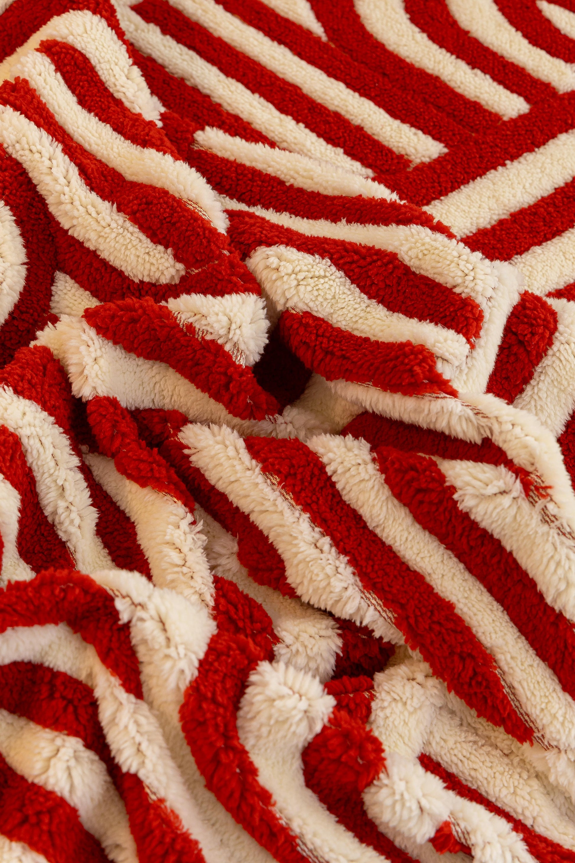Sofa Decor Riviera Wave Stripe Sofa Cover in Red Cream - fabric detail image for plush patterned couch covers in the UK