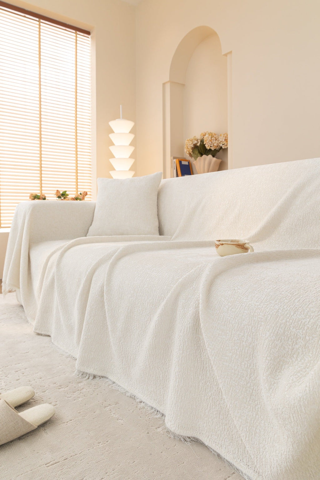 Sofa Decor Solene Textured Chenille Sofa Throw Cover in Cloud White - styled textured sofa throw cover for soft chenille couch cover in the UK, image 53