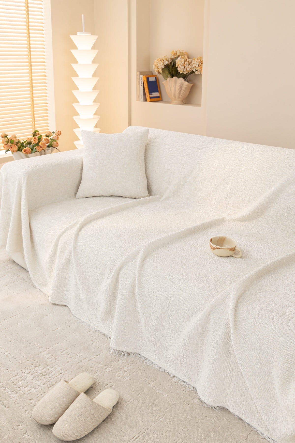 Sofa Decor Solene Textured Chenille Sofa Throw Cover in Cloud White - styled textured sofa throw cover for soft chenille couch cover in the UK, image 50