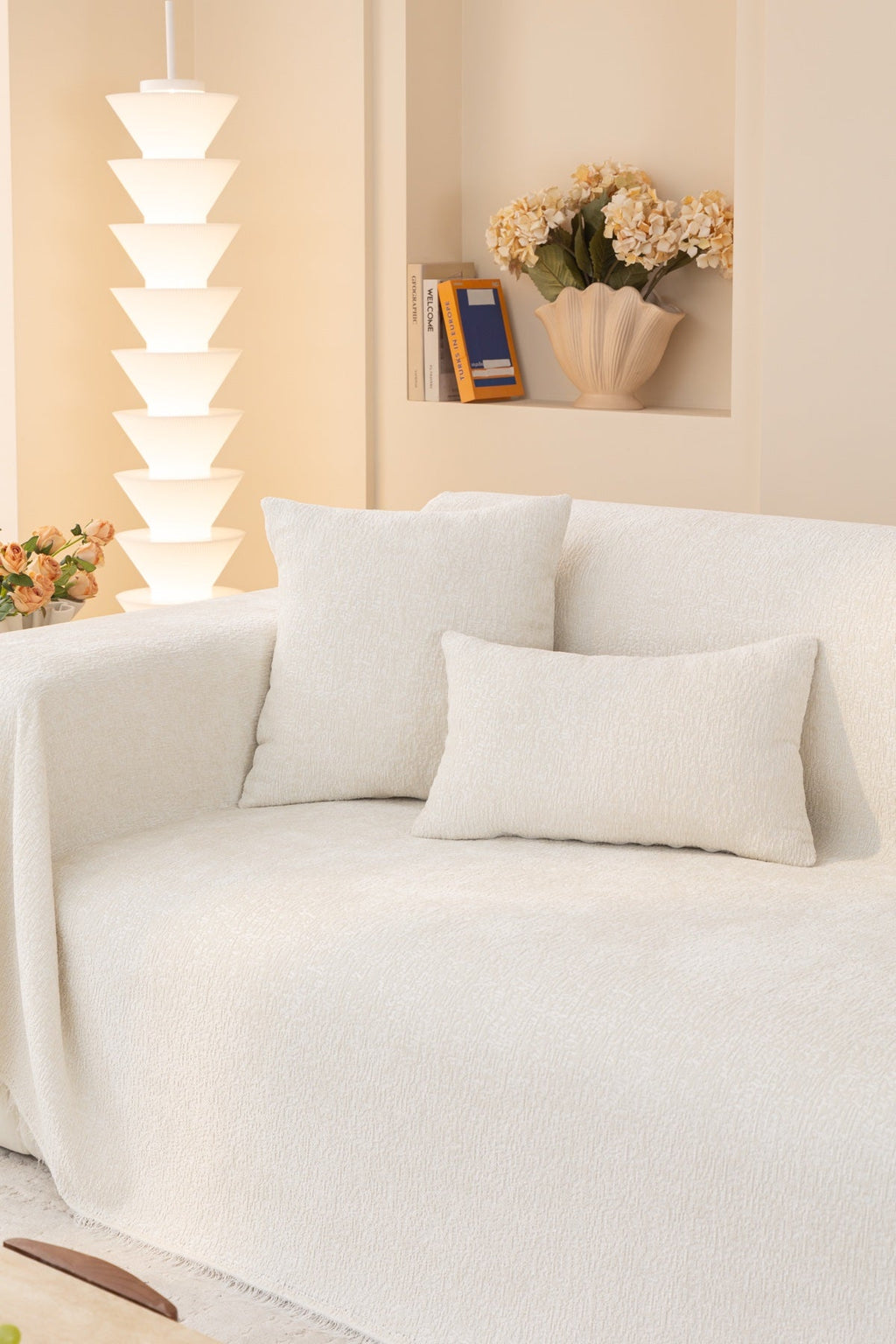 Sofa Decor Solene Textured Chenille Sofa Throw Cover in Cloud White - styled textured sofa throw cover for soft chenille couch cover in the UK, image 47