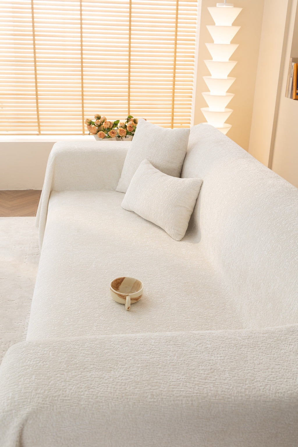 Sofa Decor Solene Textured Chenille Sofa Throw Cover in Cloud White - styled textured sofa throw cover for soft chenille couch cover in the UK, image 48