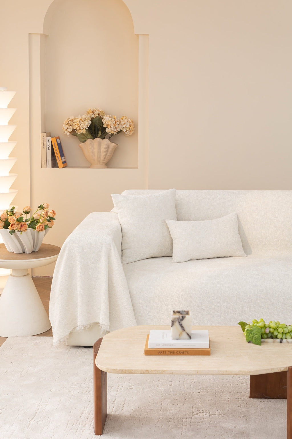 Sofa Decor Solene Textured Chenille Sofa Throw Cover in Cloud White - full sofa throw cover styling for soft chenille couch cover in the UK, image 43