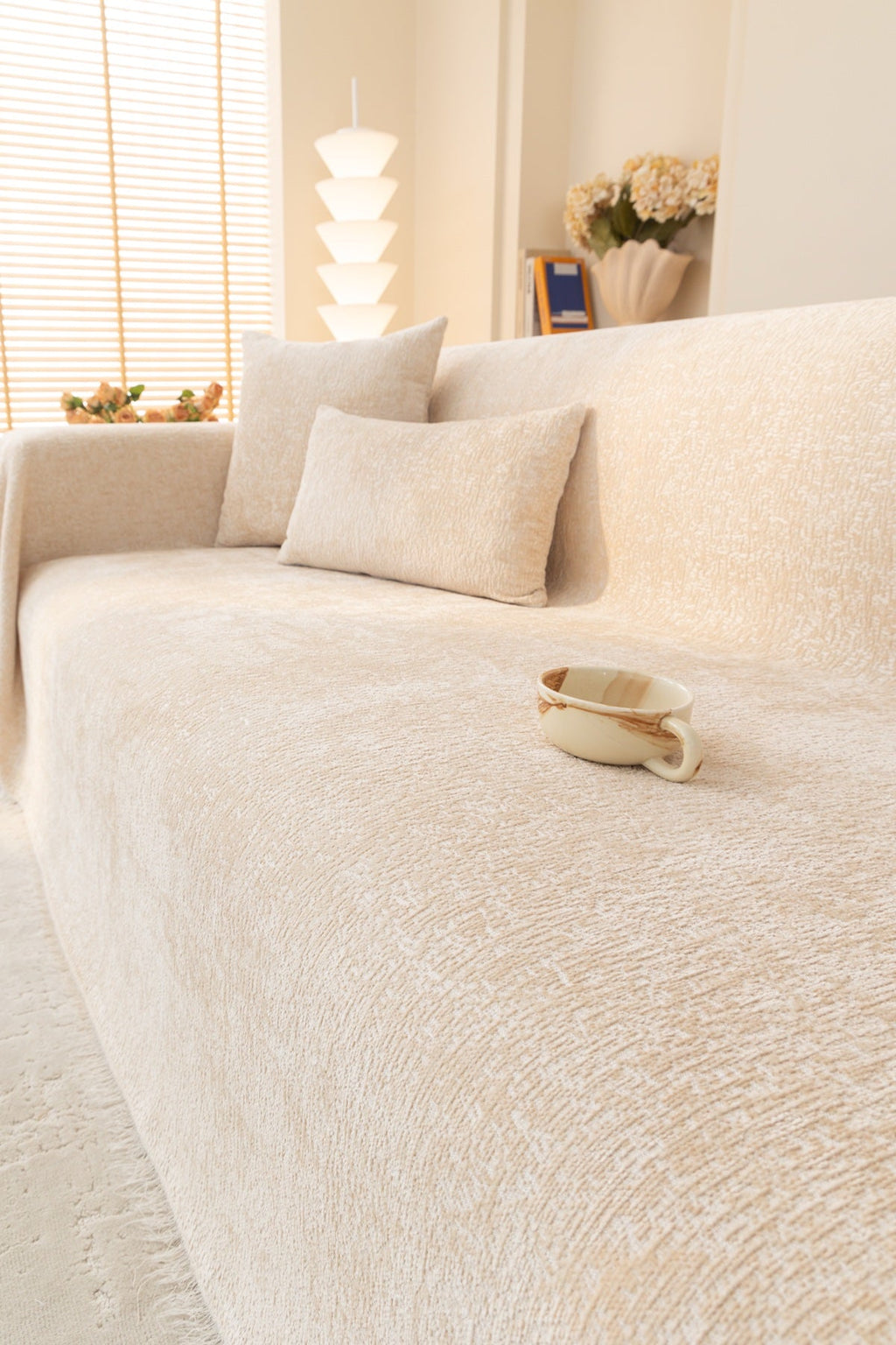 Sofa Decor Solene Textured Chenille Sofa Throw Cover in Ivory Cream - styled textured sofa throw cover for soft chenille couch cover in the UK, image 6