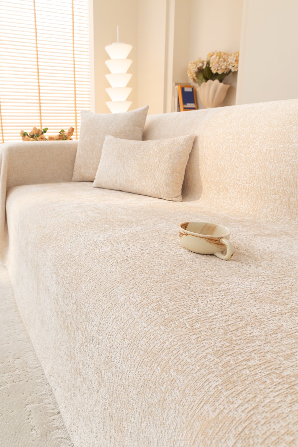 Sofa Decor Solene Textured Chenille Sofa Throw Cover in Ivory Cream - styled textured sofa throw cover for soft chenille couch cover in the UK, image 6
