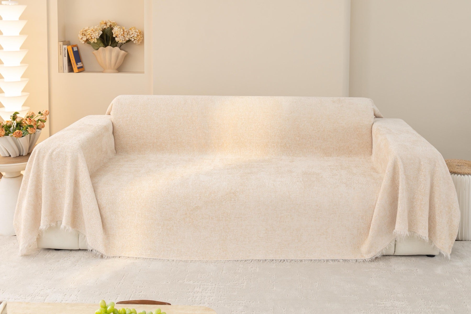 Sofa Decor Solene Textured Chenille Sofa Throw Cover in Ivory Cream - full sofa throw cover styling for soft chenille couch cover in the UK, image 13