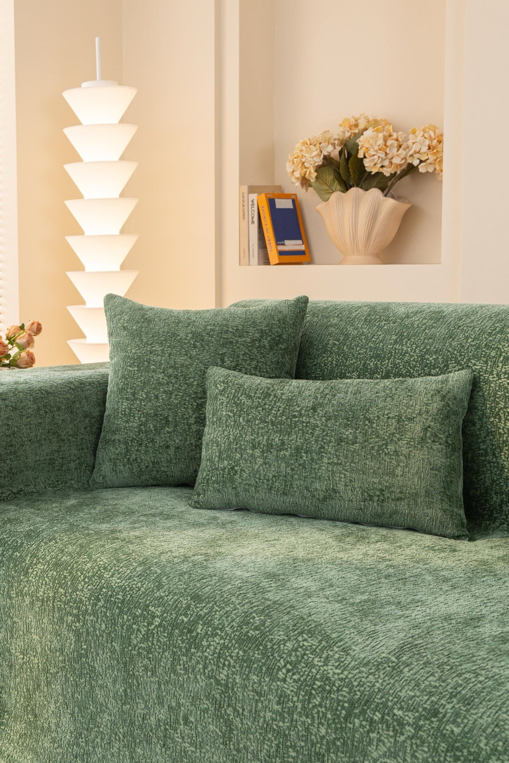 Sofa Decor Solene Textured Chenille Sofa Throw Cover in Sage Green - styled textured sofa throw cover for soft chenille couch cover in the UK, image 21