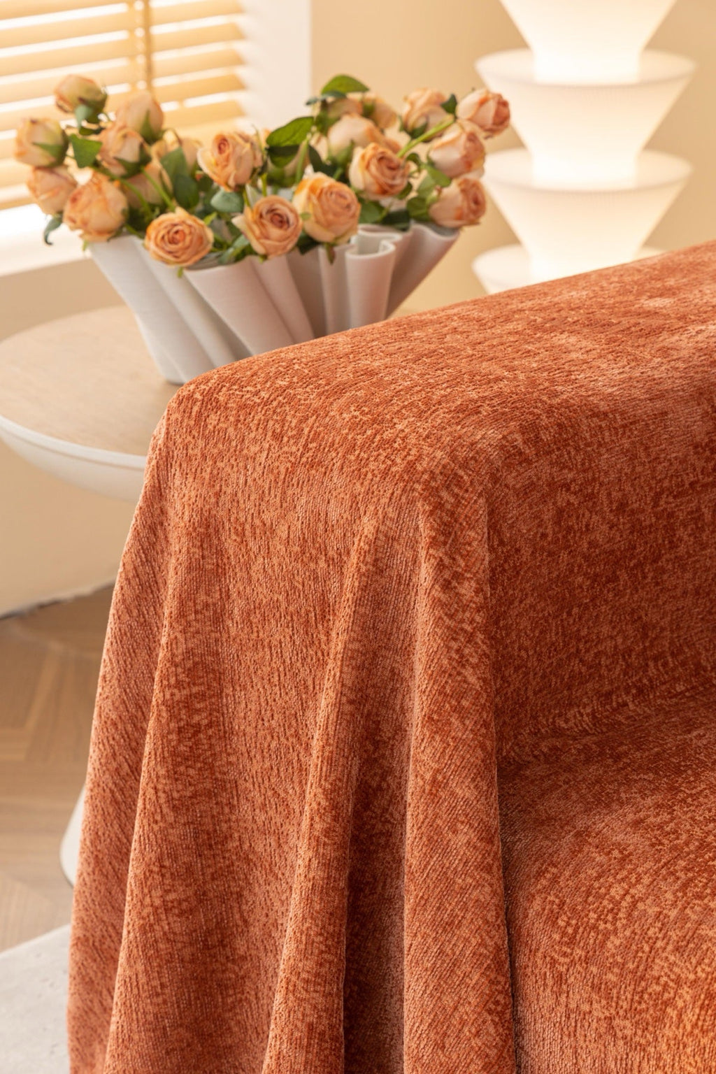 Sofa Decor Solene Textured Chenille Sofa Throw Cover in Terracotta Rust - styled textured sofa throw cover for soft chenille couch cover in the UK, image 36