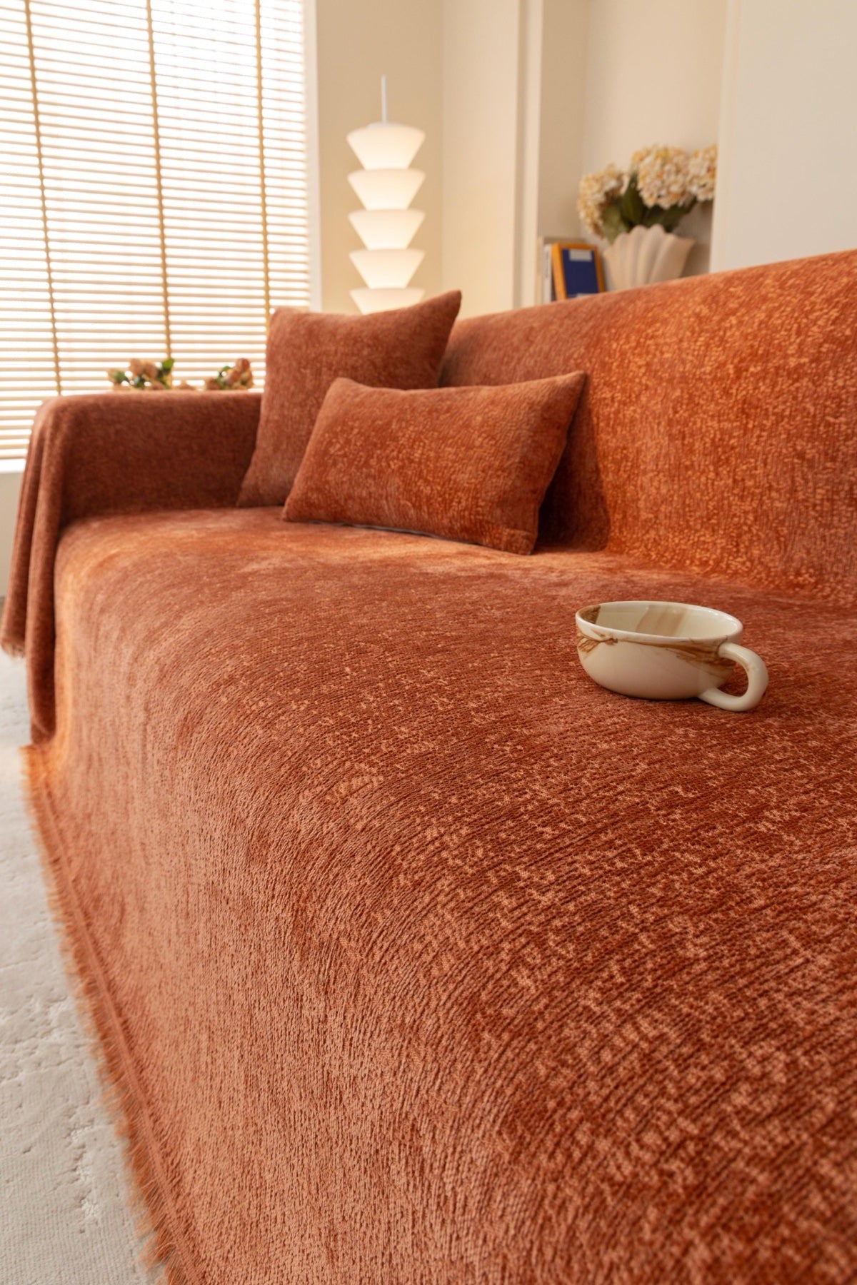 Sofa Decor Solene Textured Chenille Sofa Throw Cover in Terracotta Rust - styled textured sofa throw cover for soft chenille couch cover in the UK, image 32