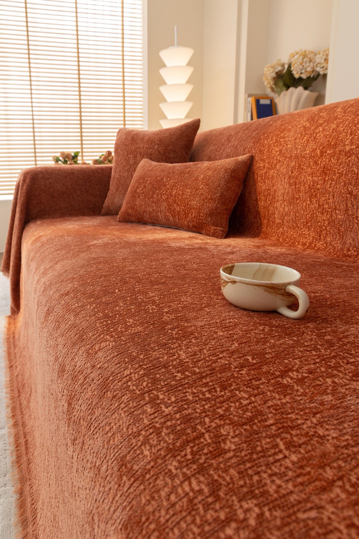 Sofa Decor Solene Textured Chenille Sofa Throw Cover in Terracotta Rust - styled textured sofa throw cover for soft chenille couch cover in the UK, image 33
