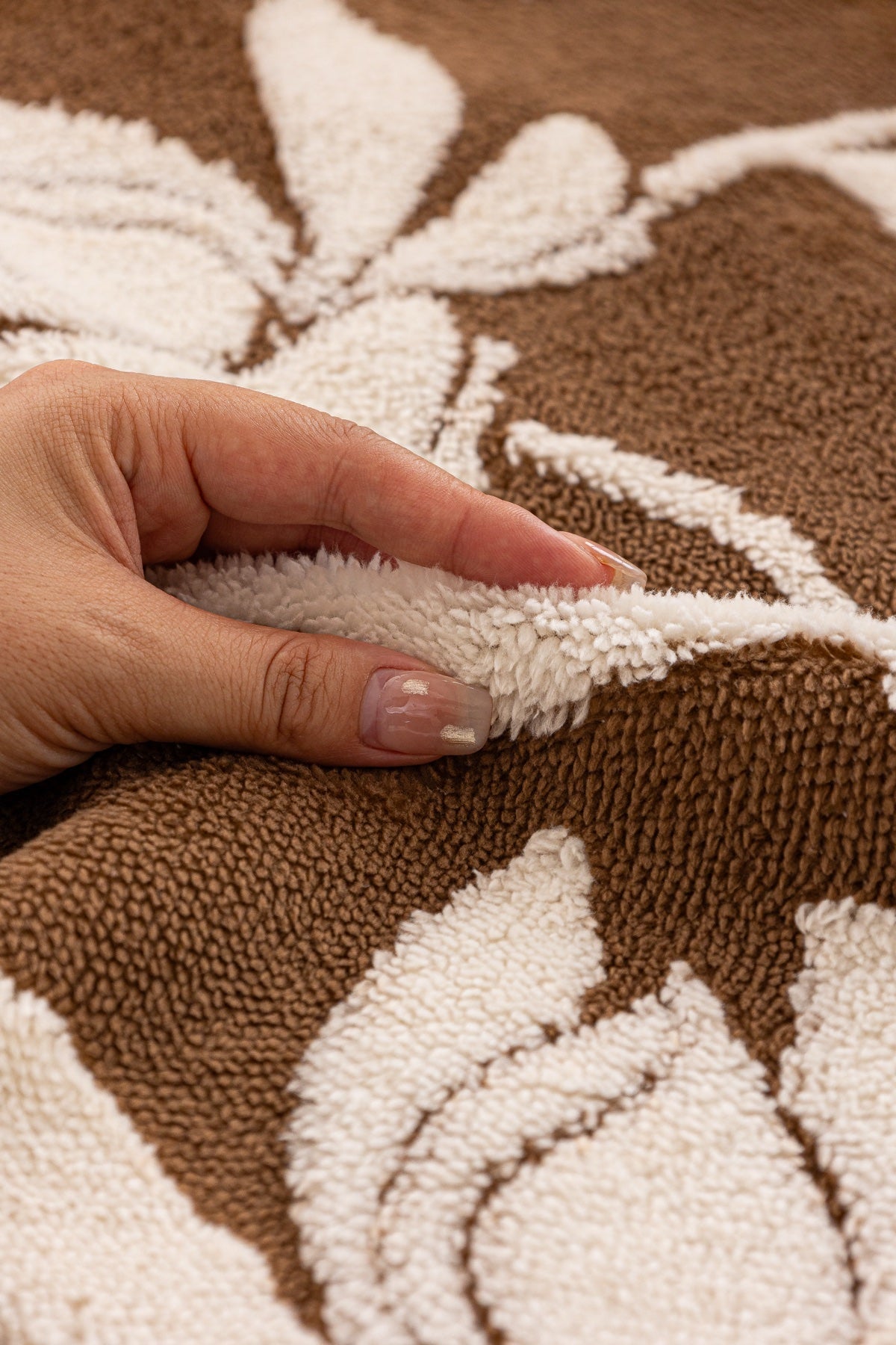 Sofa Decor Willow Quilted Leaf Sofa Seat Cover in Cocoa Leaf - fabric texture and edge detail for quilted sofa seat covers in the UK