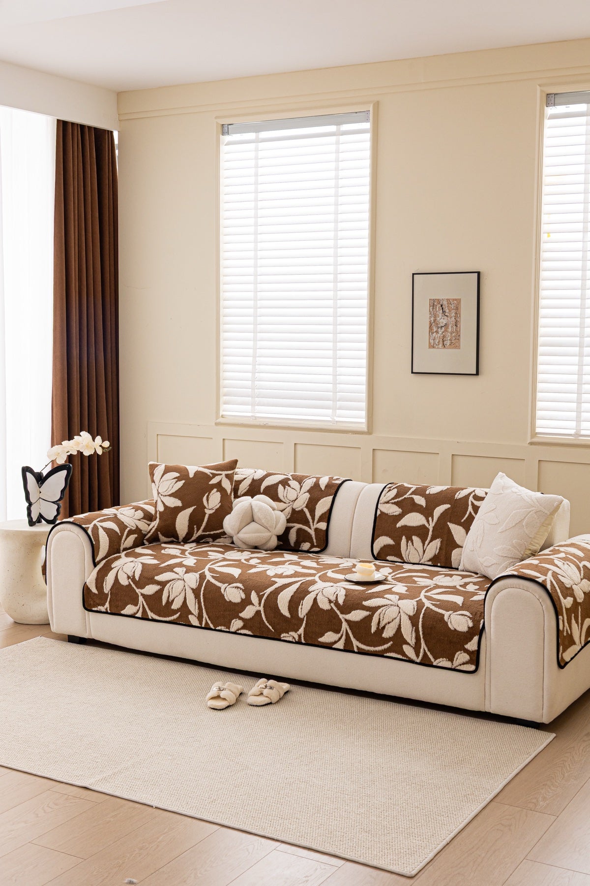 Sofa Decor Willow Quilted Leaf Sofa Seat Cover in Cocoa Leaf - styled sofa seat cover for quilted sofa seat covers in the UK