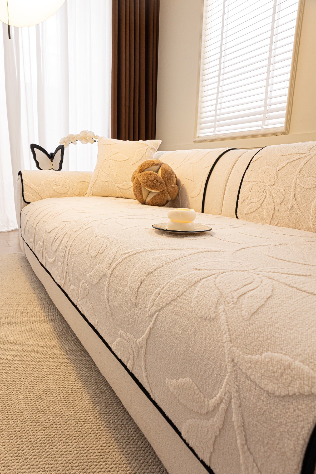 Sofa Decor Willow Quilted Leaf Sofa Seat Cover in Ivory Leaf - styled sofa seat cover for quilted sofa seat covers in the UK