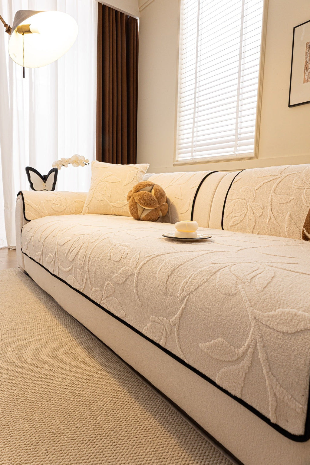 Sofa Decor Willow Quilted Leaf Sofa Seat Cover in Ivory Leaf - styled sofa seat cover for quilted sofa seat covers in the UK