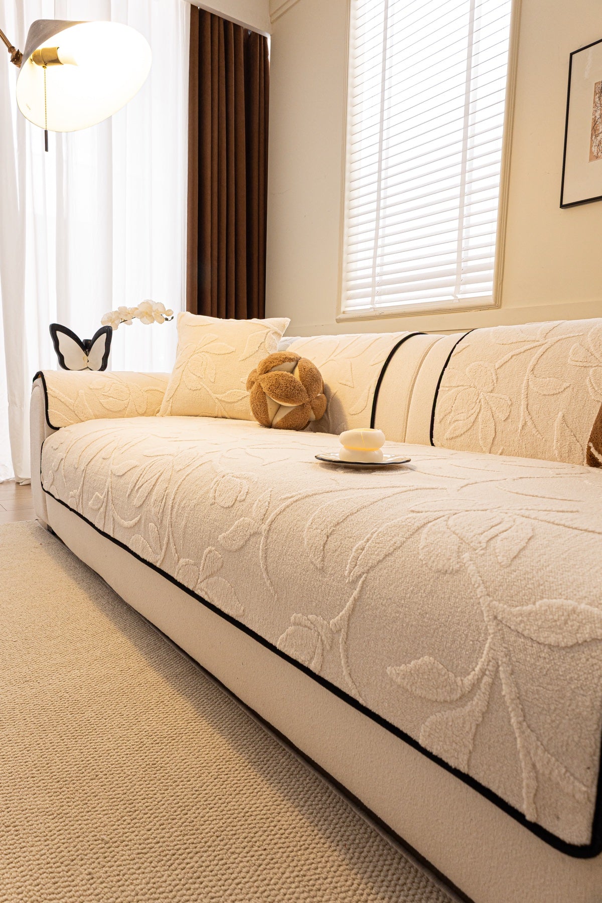 Sofa Decor Willow Quilted Leaf Sofa Seat Cover in Ivory Leaf - styled sofa seat cover for quilted sofa seat covers in the UK
