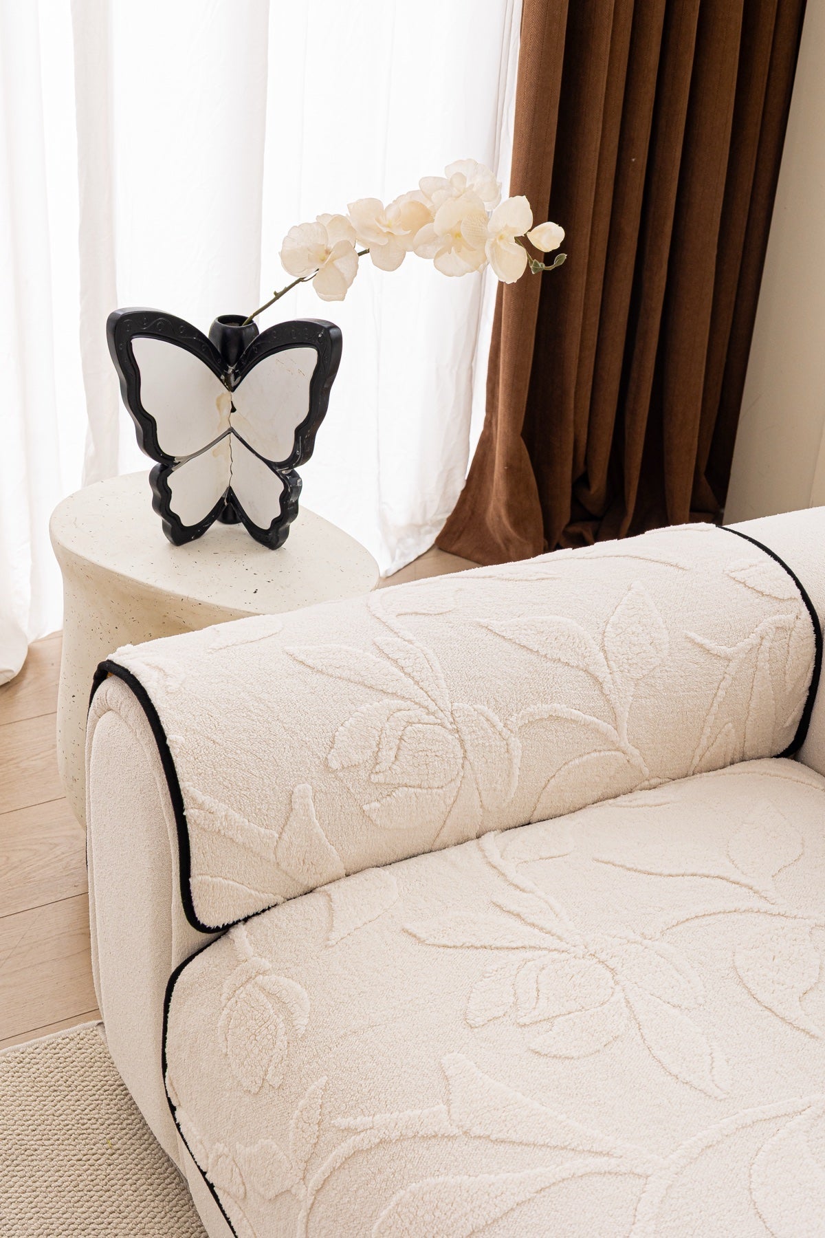 Sofa Decor Willow Quilted Leaf Sofa Seat Cover in Ivory Leaf - back cushion fit view for quilted sofa seat covers in the UK