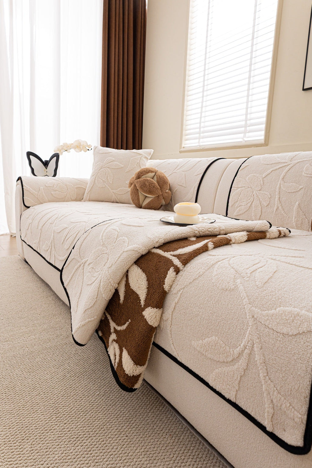 Sofa Decor Willow Quilted Leaf Sofa Seat Cover in Ivory Leaf - styled sofa seat cover for quilted sofa seat covers in the UK