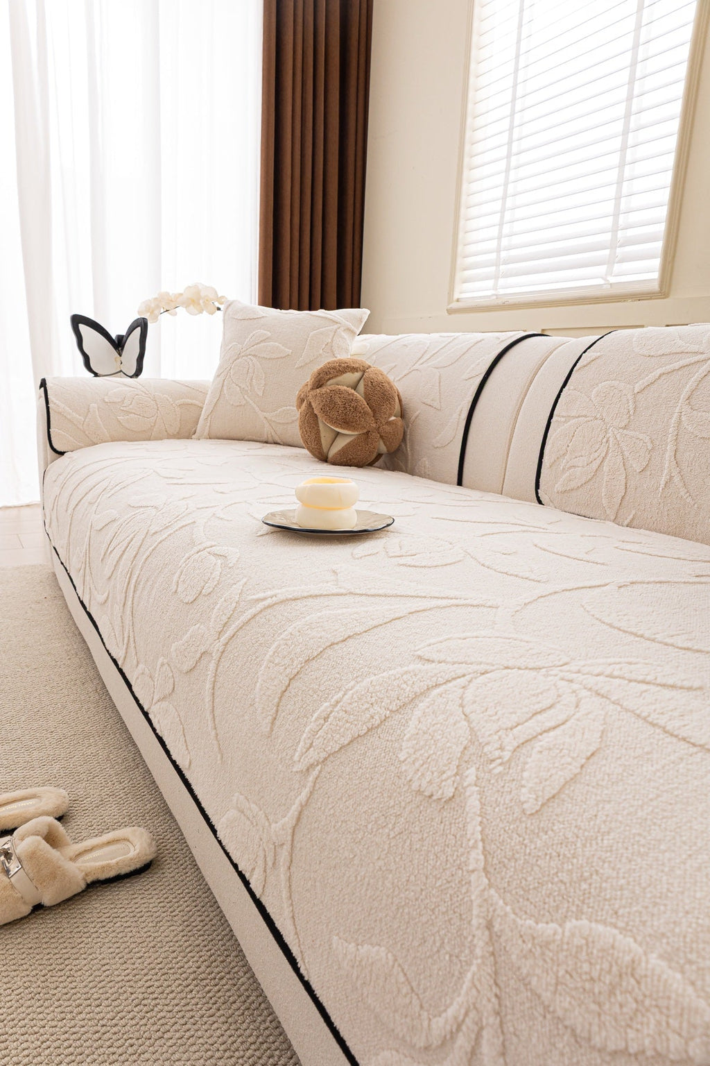 Sofa Decor Willow Quilted Leaf Sofa Seat Cover in Ivory Leaf - styled sofa seat cover for quilted sofa seat covers in the UK
