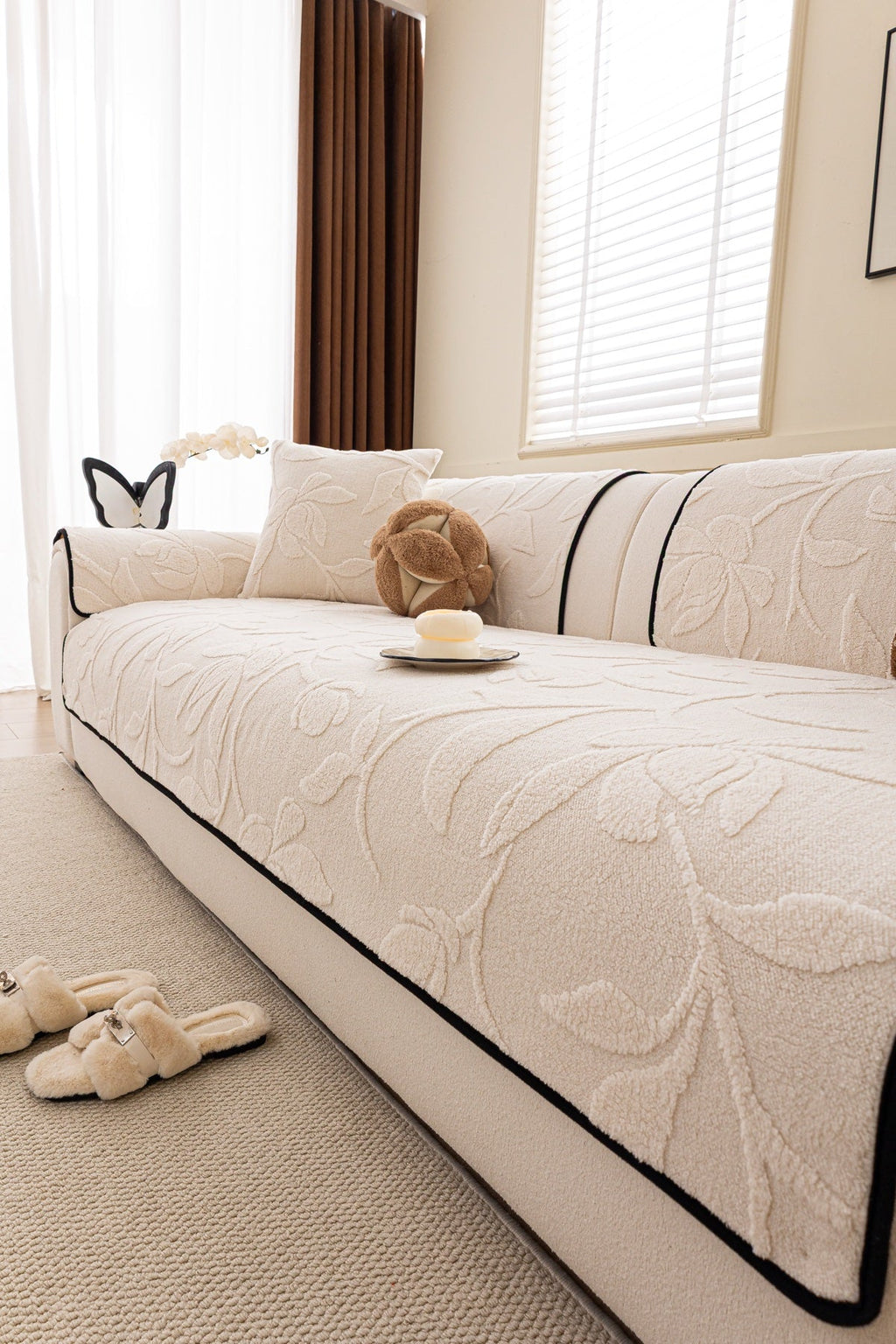 Sofa Decor Willow Quilted Leaf Sofa Seat Cover in Ivory Leaf - styled sofa seat cover for quilted sofa seat covers in the UK
