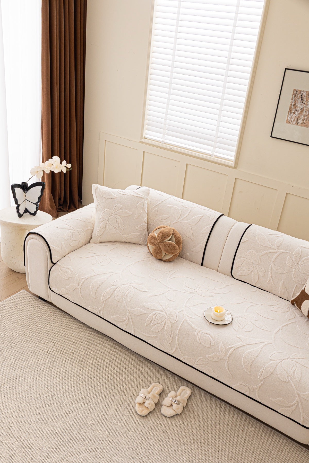 Sofa Decor Willow Quilted Leaf Sofa Seat Cover in Ivory Leaf - pet-friendly sofa styling for quilted sofa seat covers in the UK