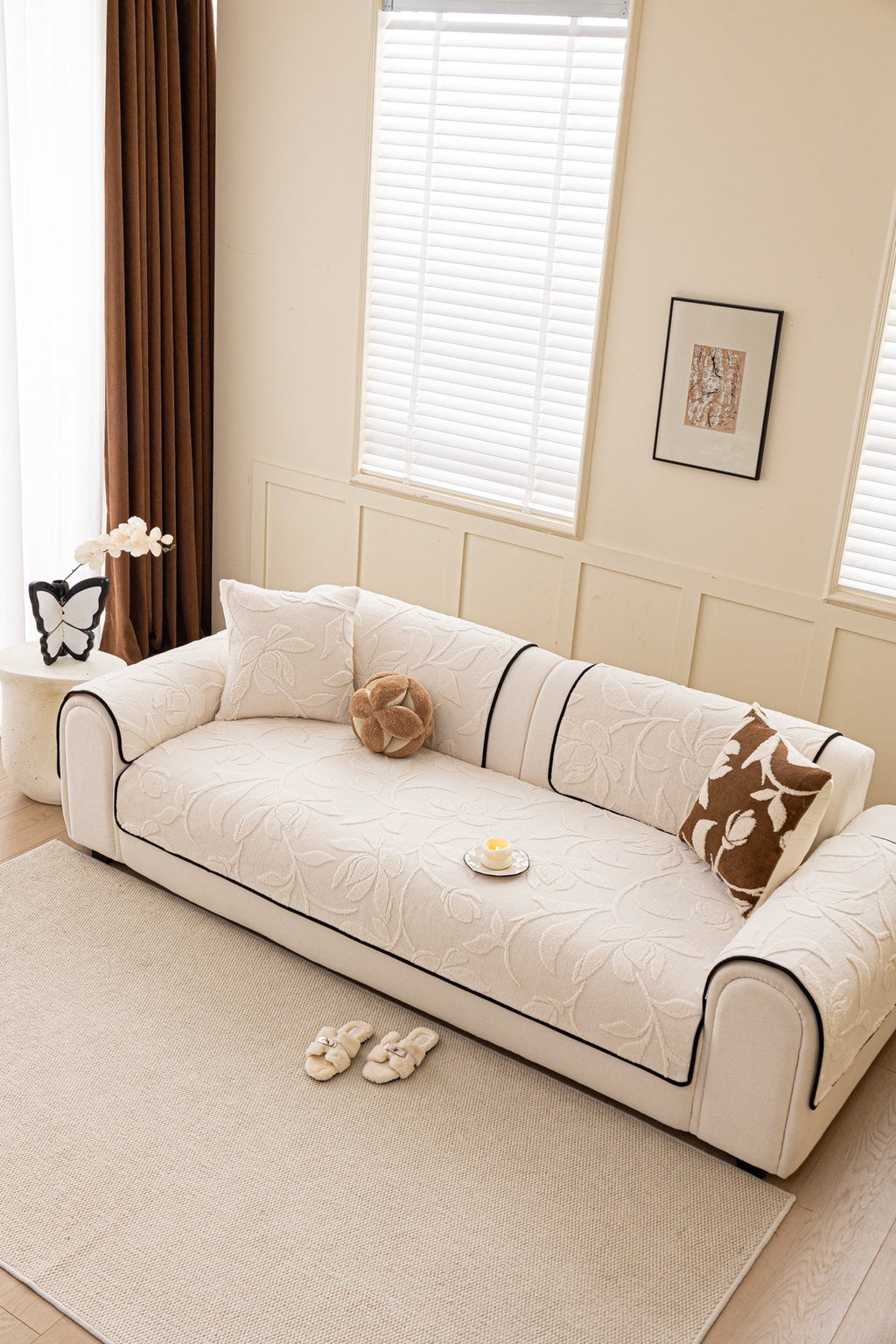 Sofa Decor Willow Quilted Leaf Sofa Seat Cover in Ivory Leaf - styled sofa seat cover for quilted sofa seat covers in the UK