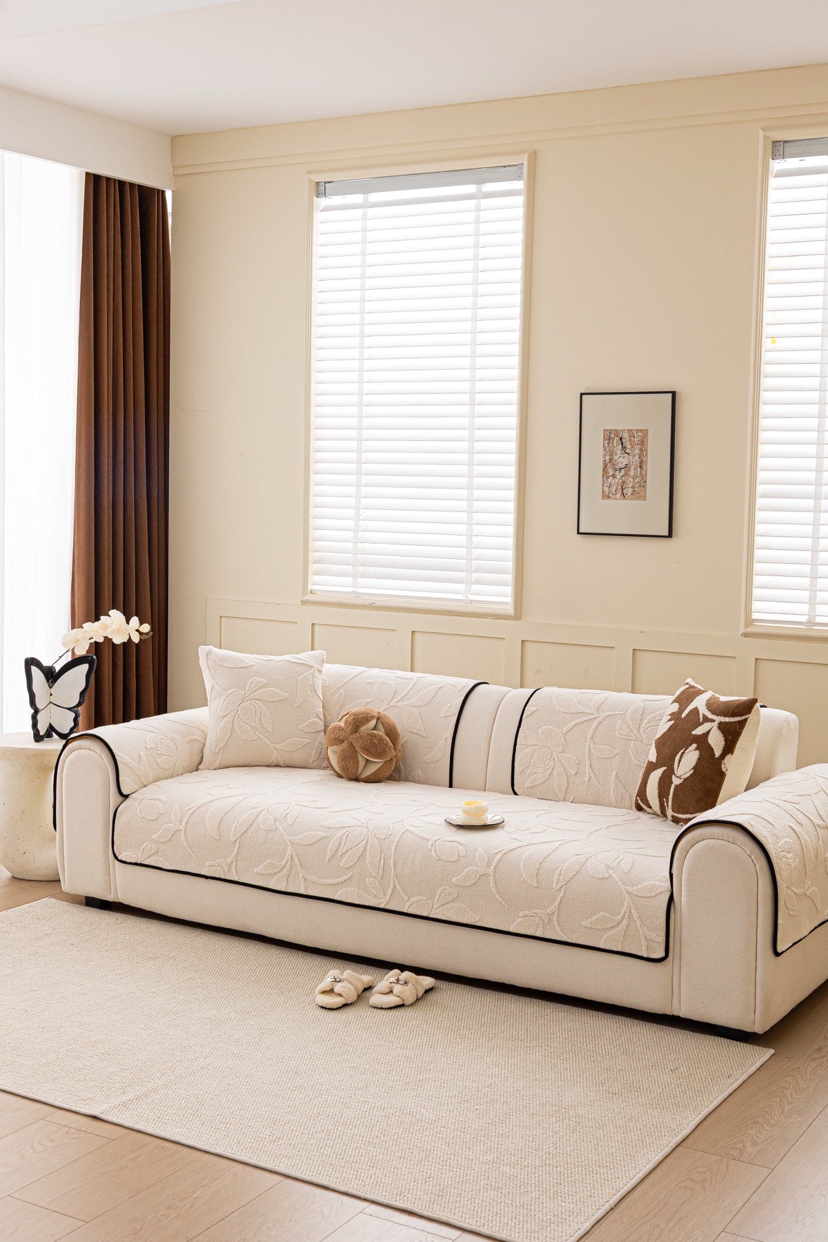Sofa Decor Willow Quilted Leaf Sofa Seat Cover in Ivory Leaf - styled sofa seat cover for quilted sofa seat covers in the UK