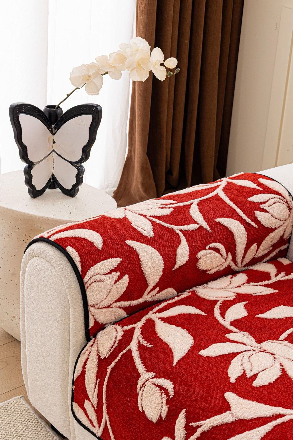 Sofa Decor Willow Quilted Leaf Sofa Seat Cover in Ruby Leaf - back cushion fit view for quilted sofa seat covers in the UK