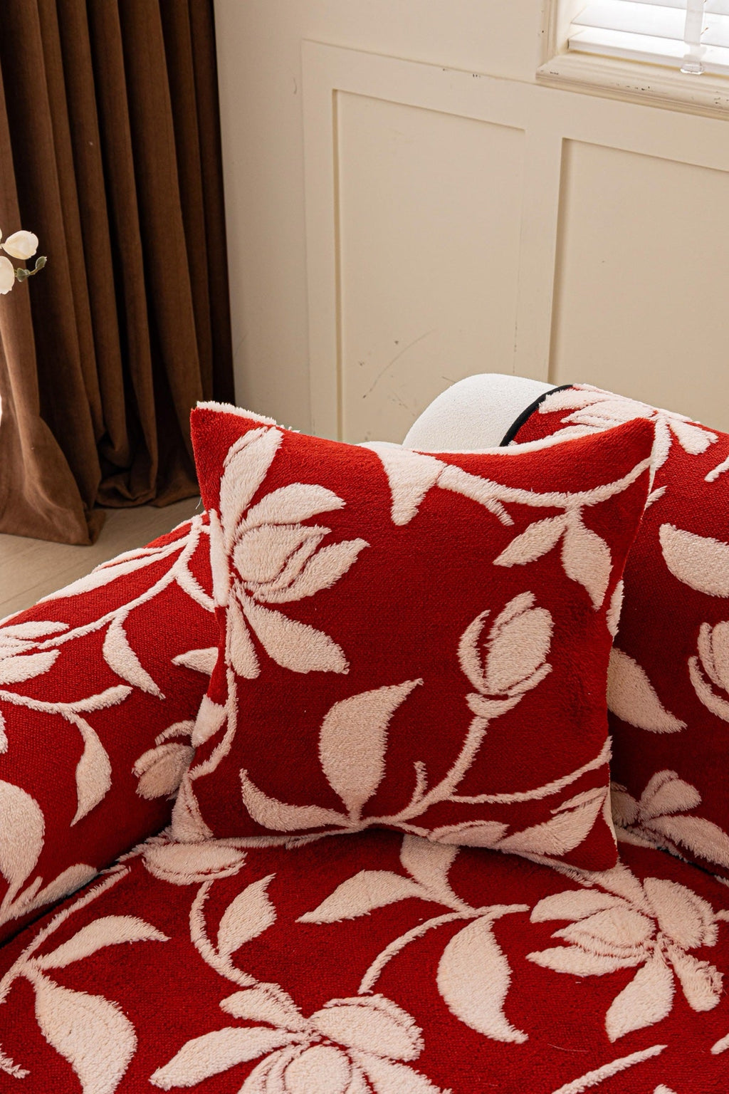 Sofa Decor Willow Quilted Leaf Sofa Seat Cover in Ruby Leaf - back cushion fit view for quilted sofa seat covers in the UK