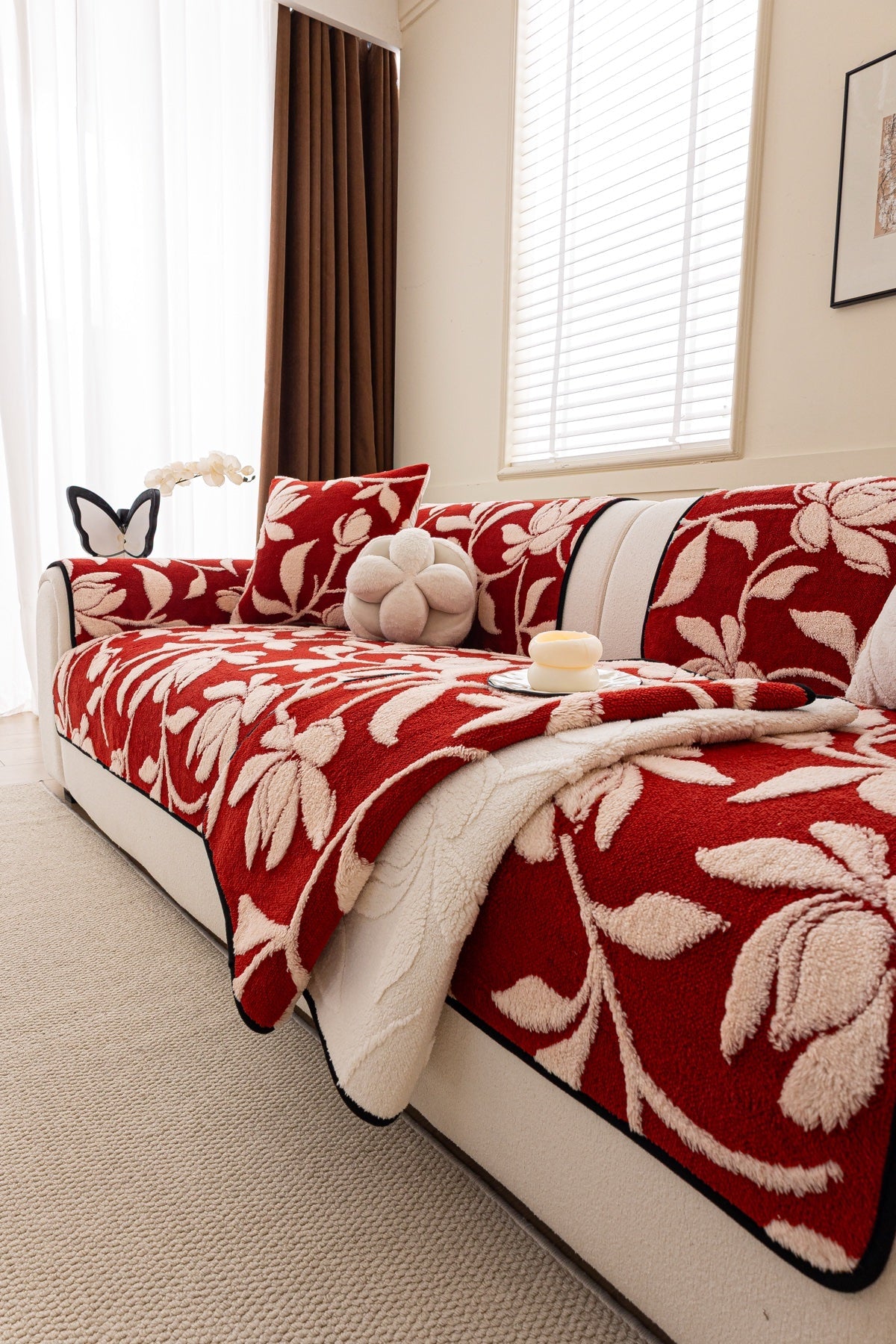 Sofa Decor Willow Quilted Leaf Sofa Seat Cover in Ruby Leaf - styled sofa seat cover for quilted sofa seat covers in the UK