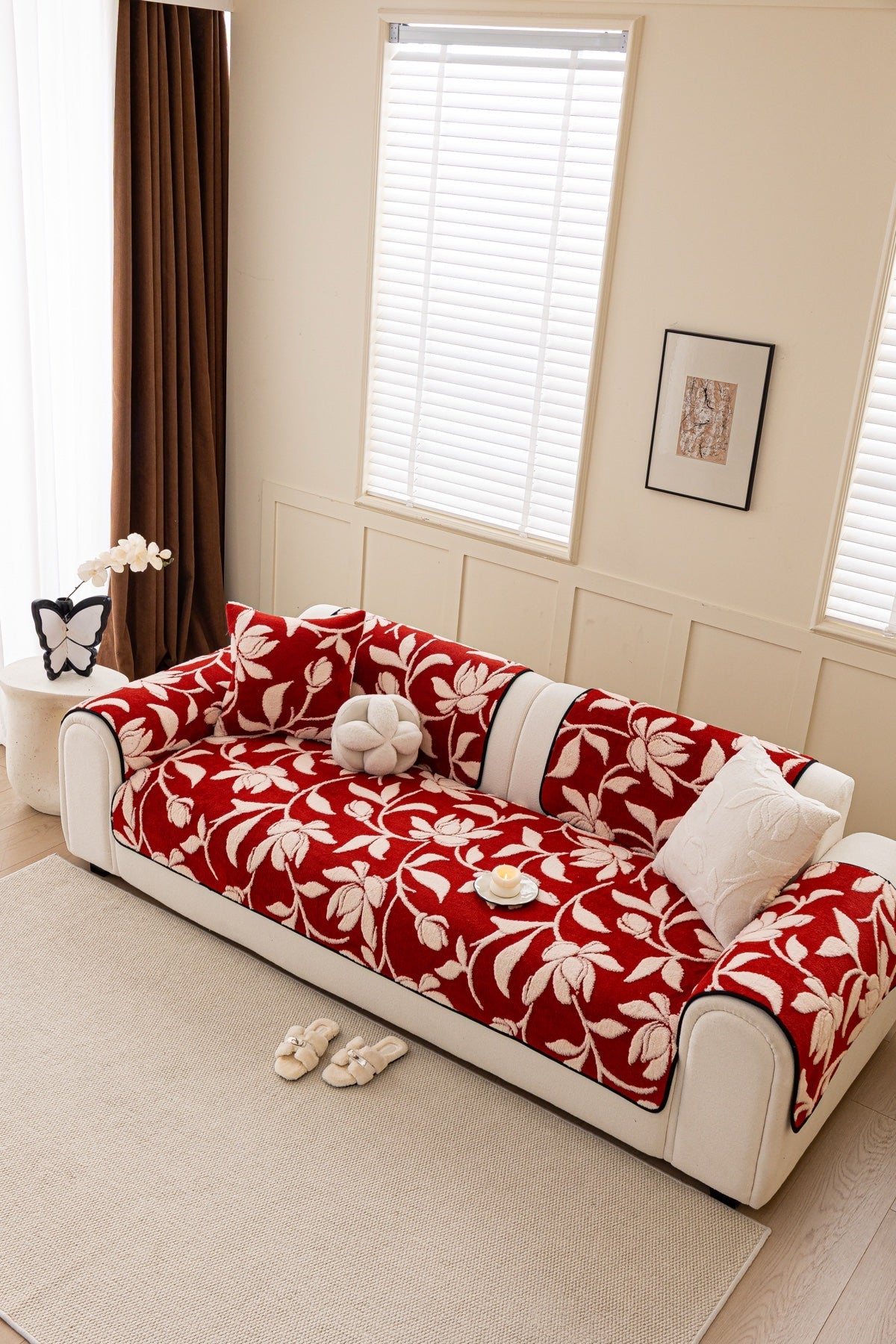 Sofa Decor Willow Quilted Leaf Sofa Seat Cover in Ruby Leaf - styled sofa seat cover for quilted sofa seat covers in the UK