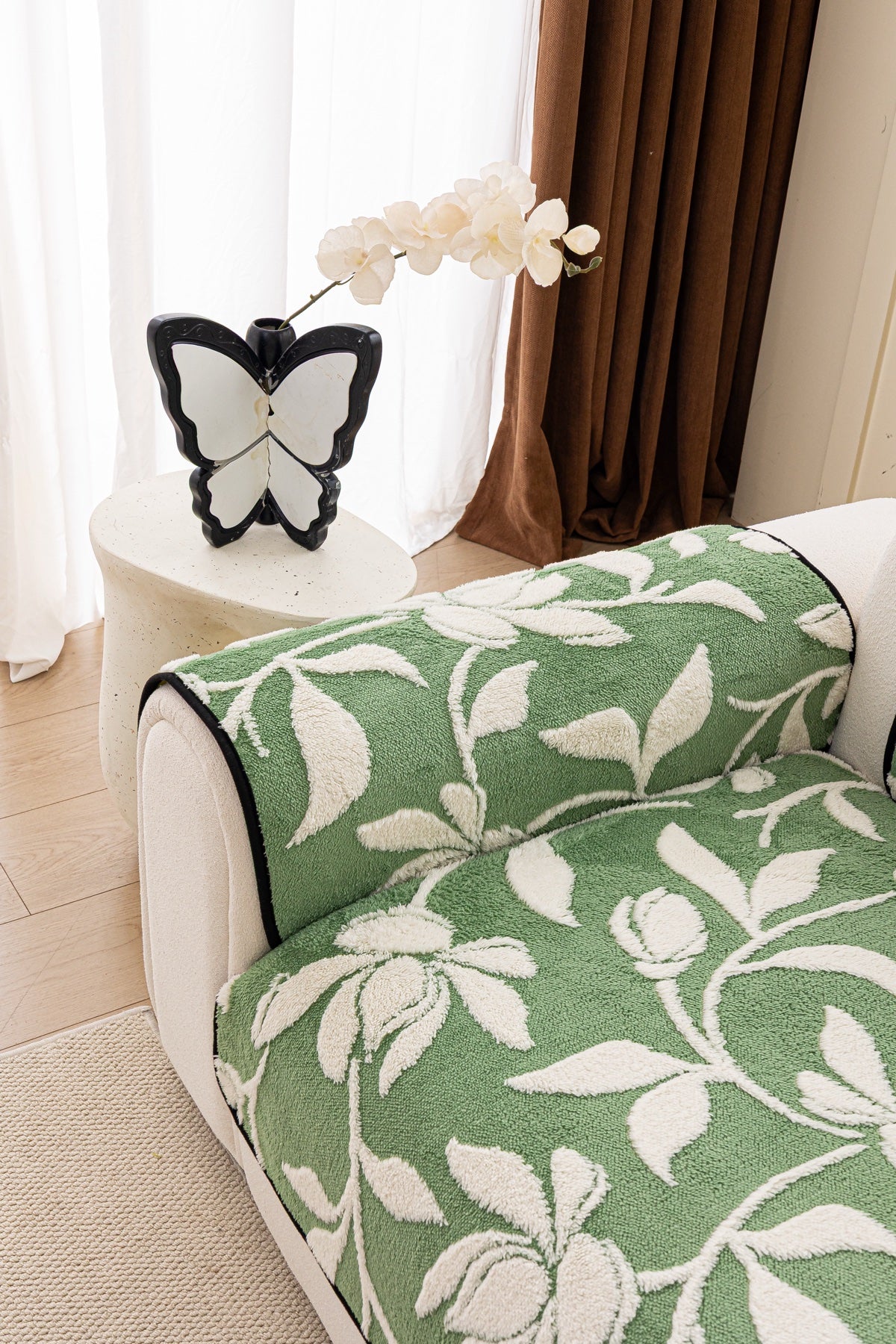 Sofa Decor Willow Quilted Leaf Sofa Seat Cover in Sage Leaf - back cushion fit view for quilted sofa seat covers in the UK