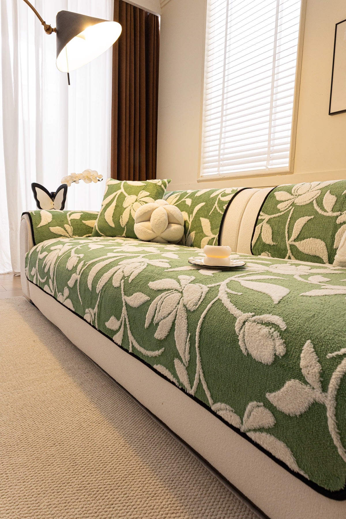 Sofa Decor Willow Quilted Leaf Sofa Seat Cover in Sage Leaf - styled sofa seat cover for quilted sofa seat covers in the UK