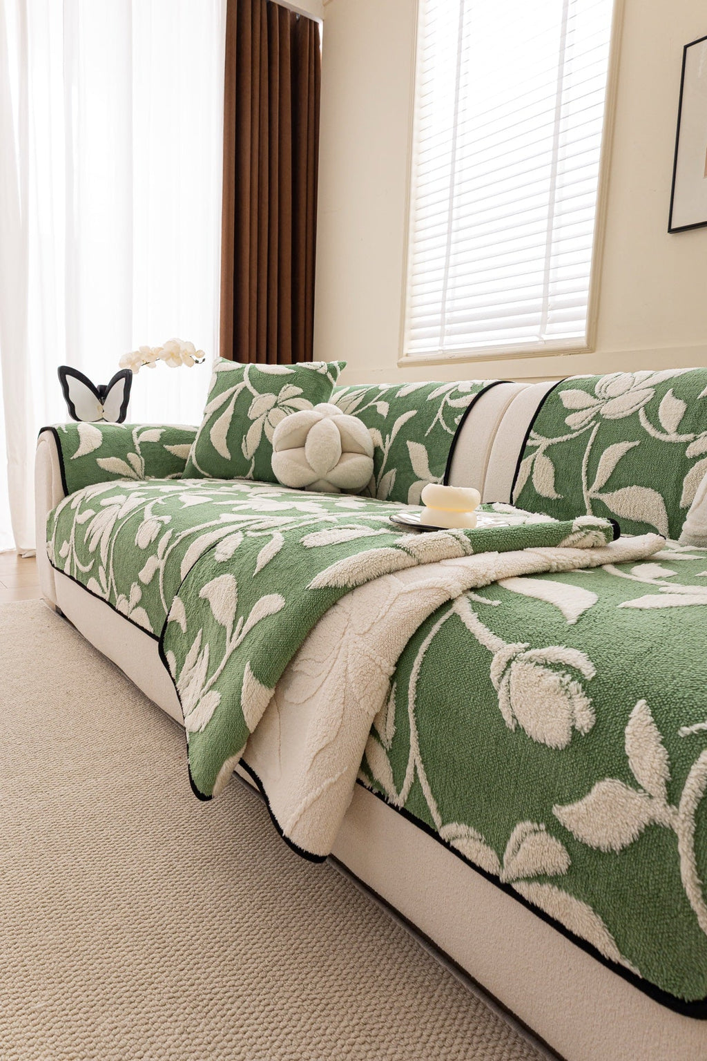 Sofa Decor Willow Quilted Leaf Sofa Seat Cover in Sage Leaf - styled sofa seat cover for quilted sofa seat covers in the UK